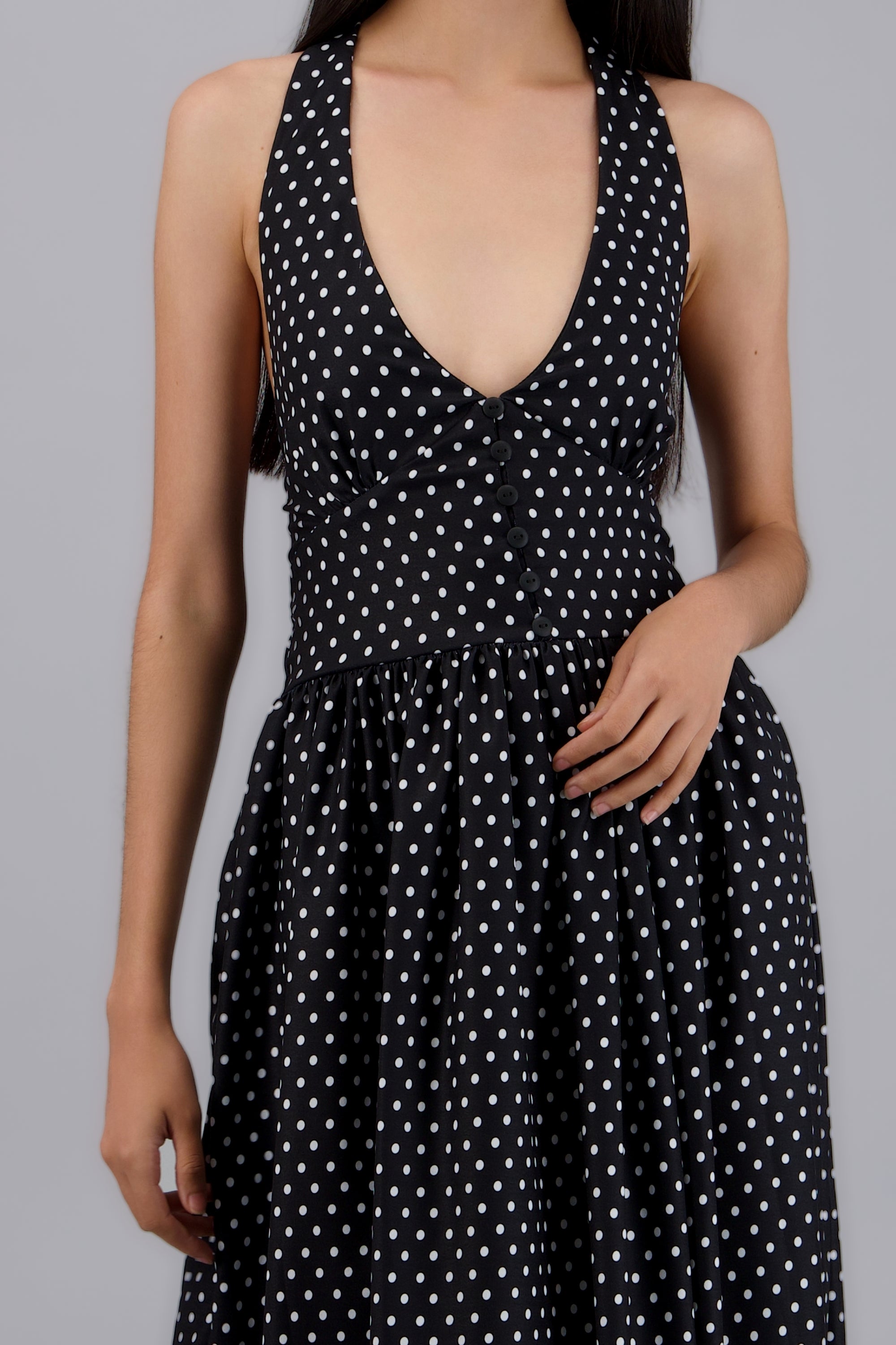 Vestido midi halter polka dots NEGRO COMBO