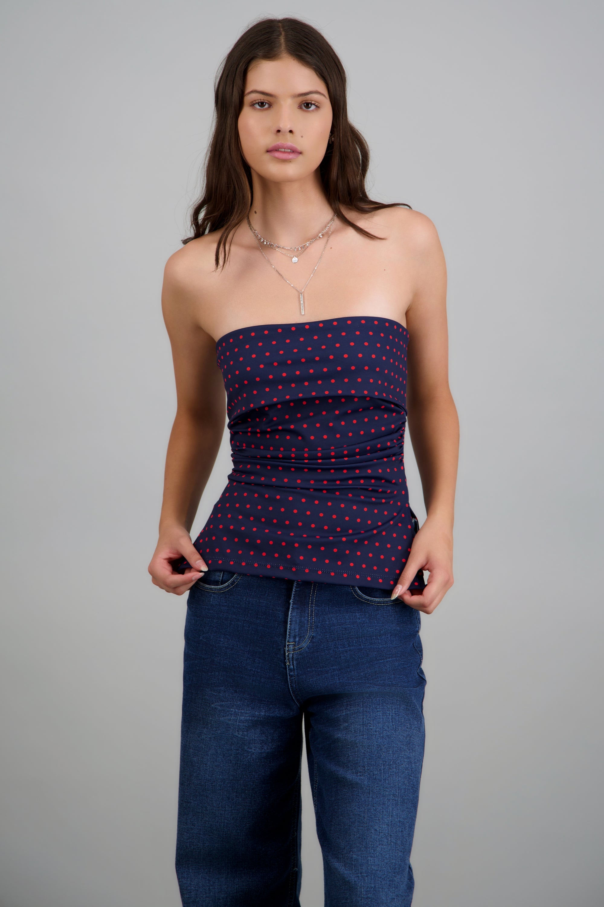 top tubo con dobles escote polka dots AZUL