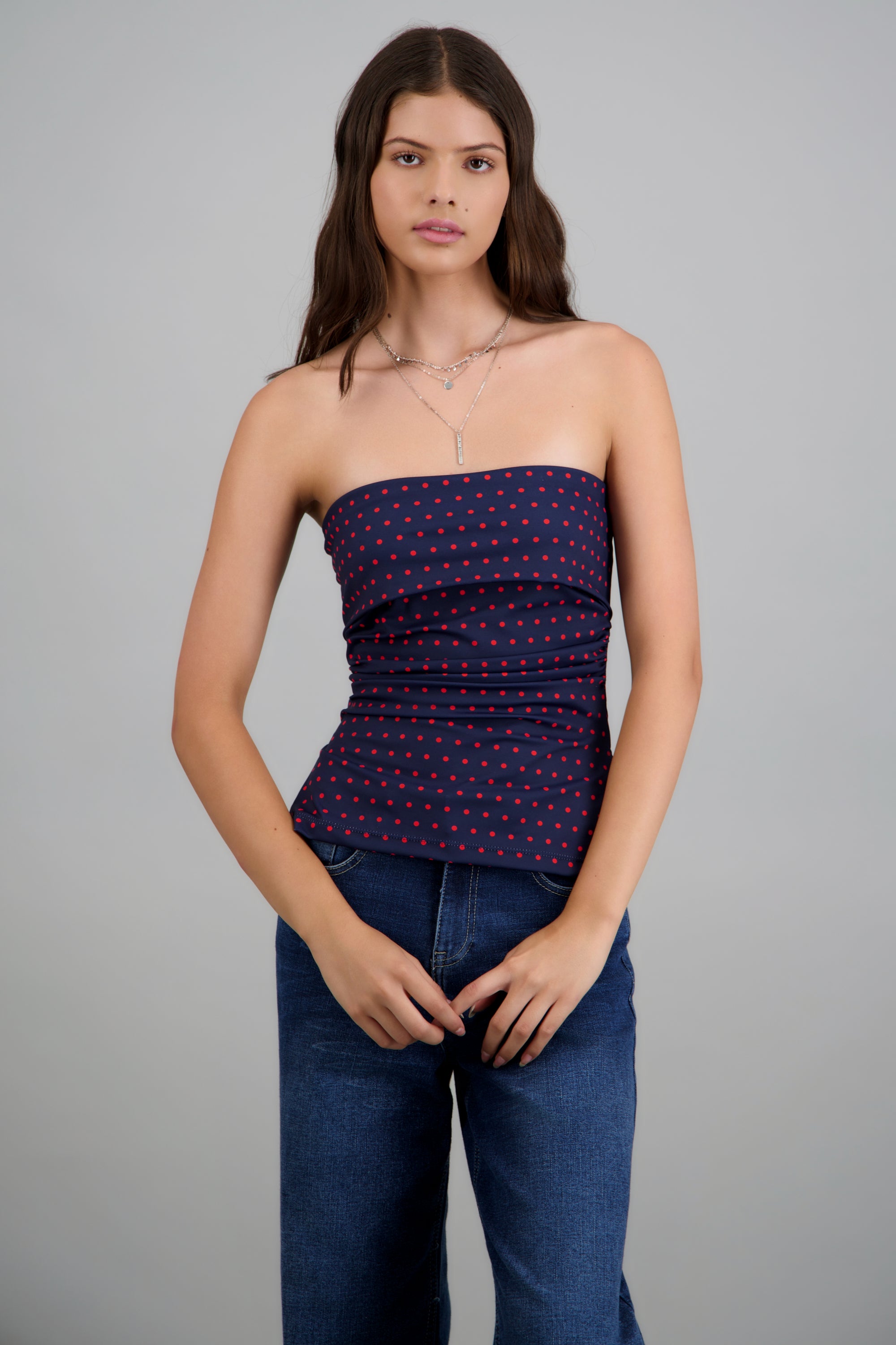 top tubo con dobles escote polka dots AZUL