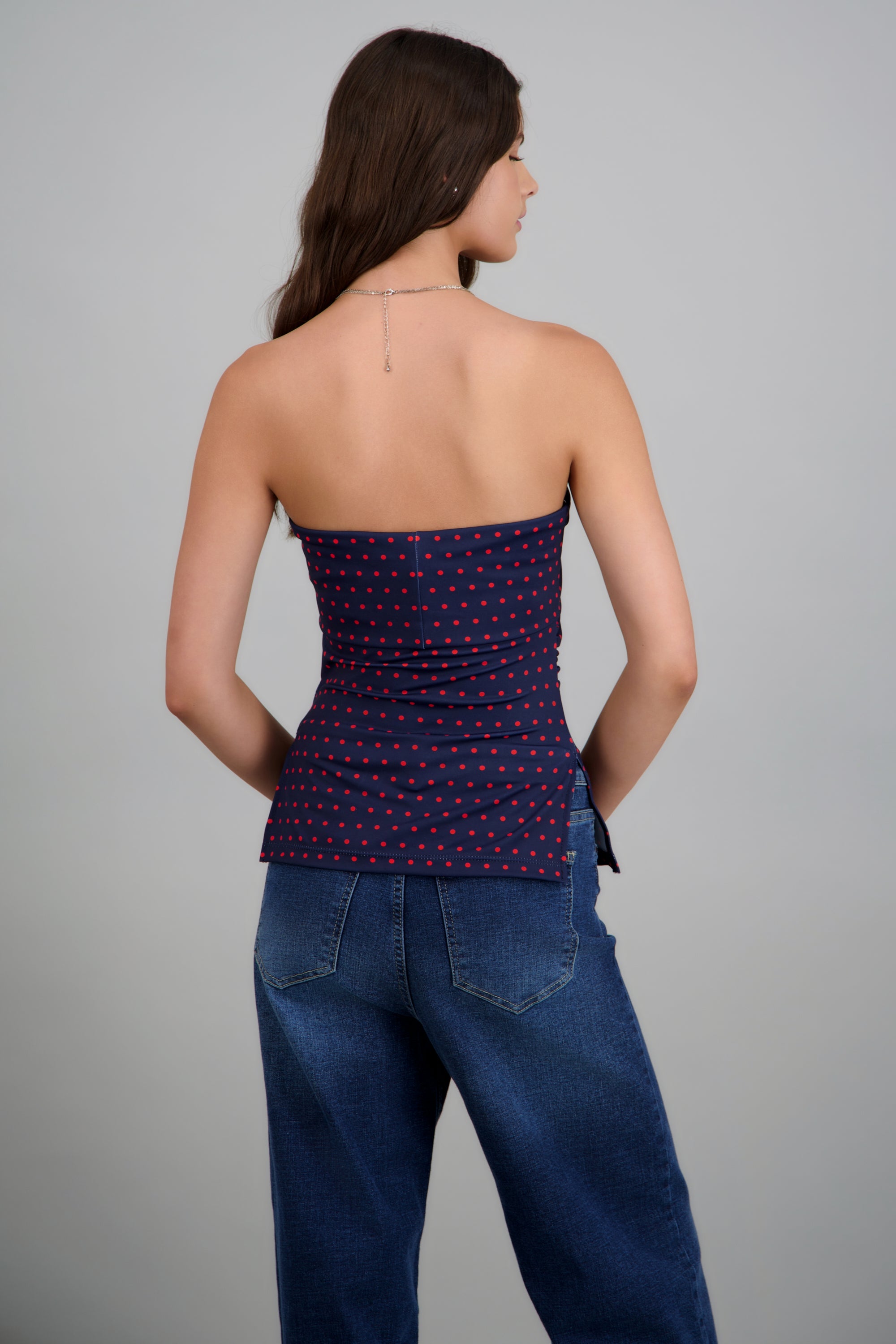 top tubo con dobles escote polka dots AZUL