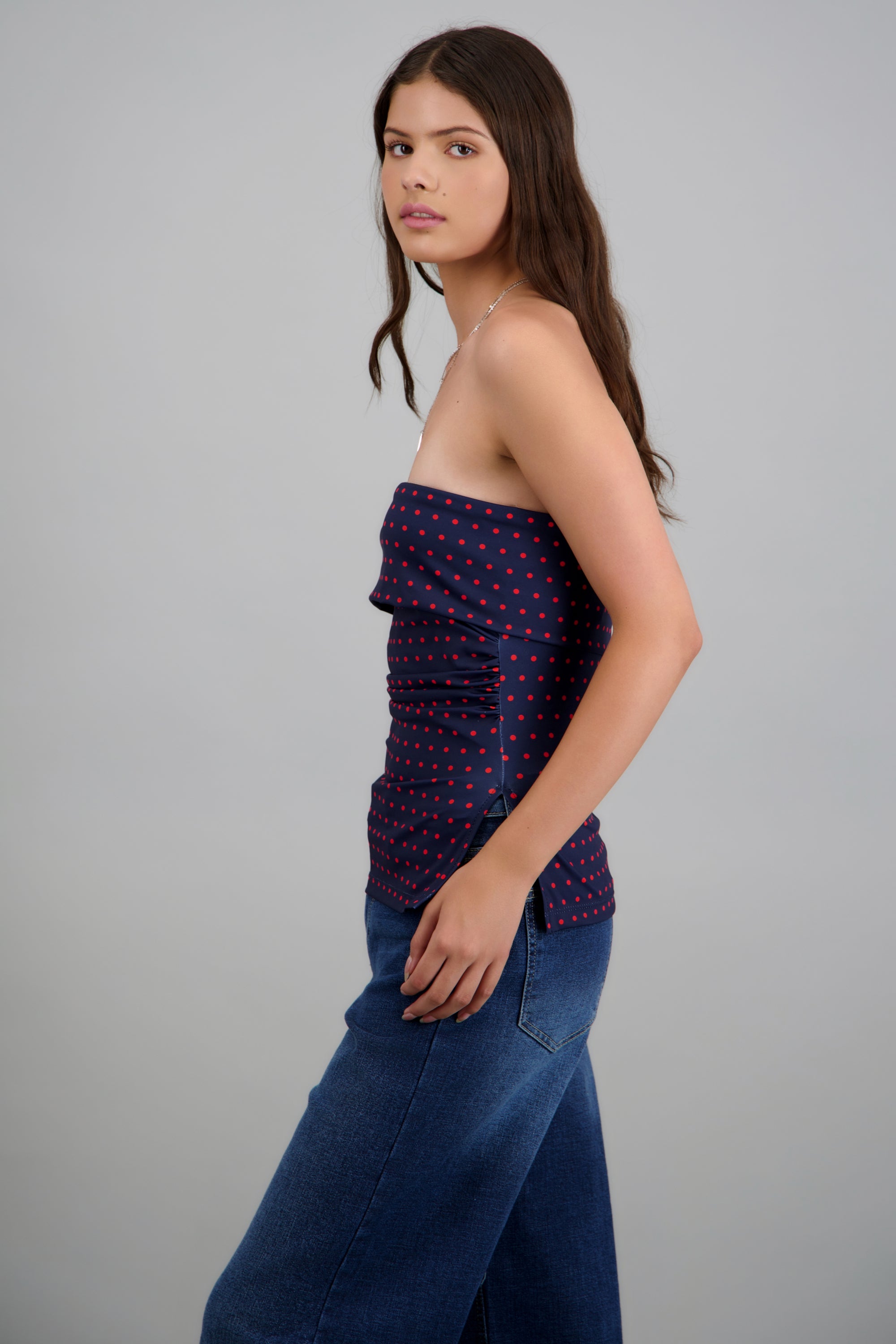 top tubo con dobles escote polka dots AZUL