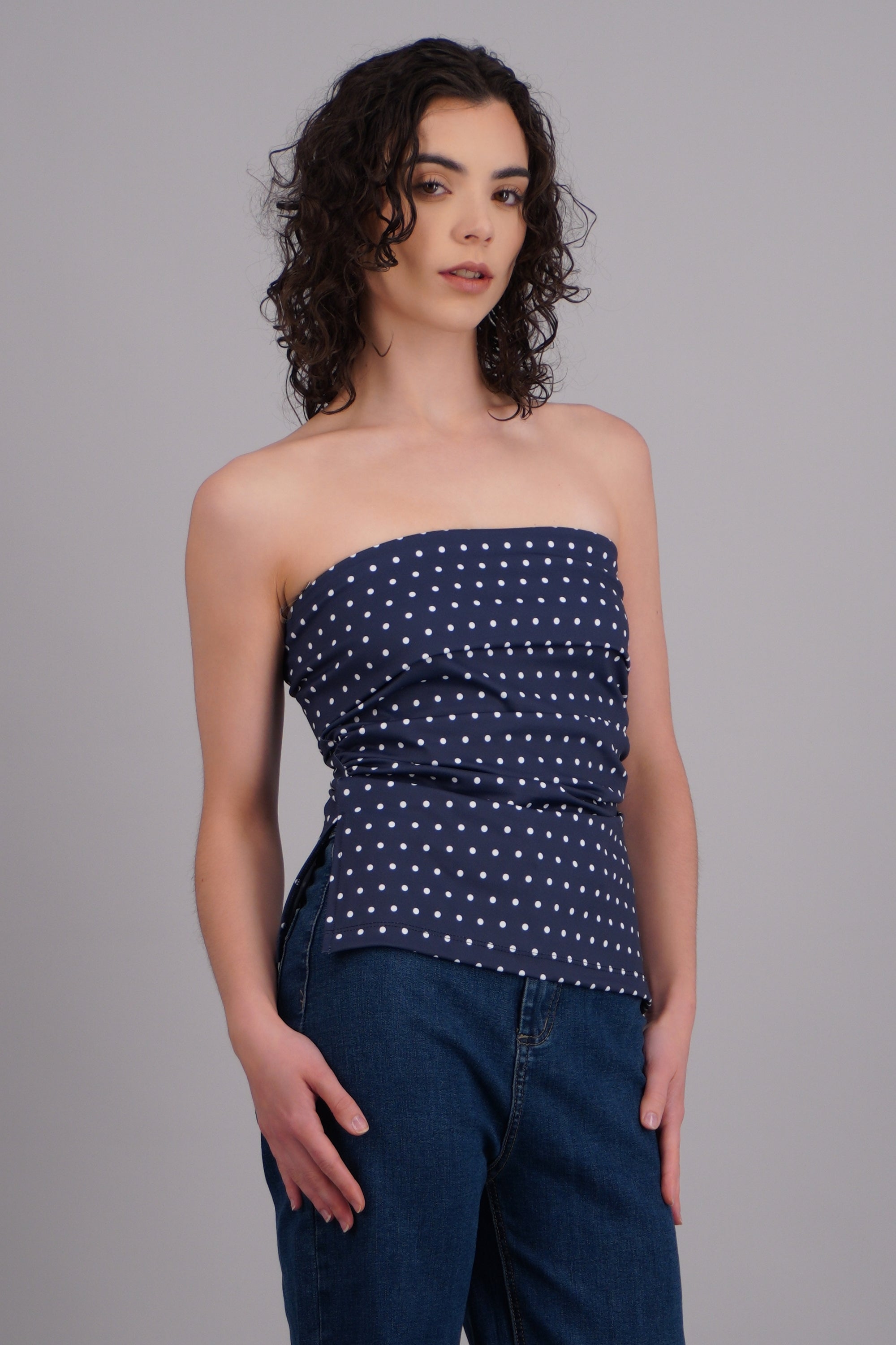 top tubo con dobles escote polka dots MARINO COMBO