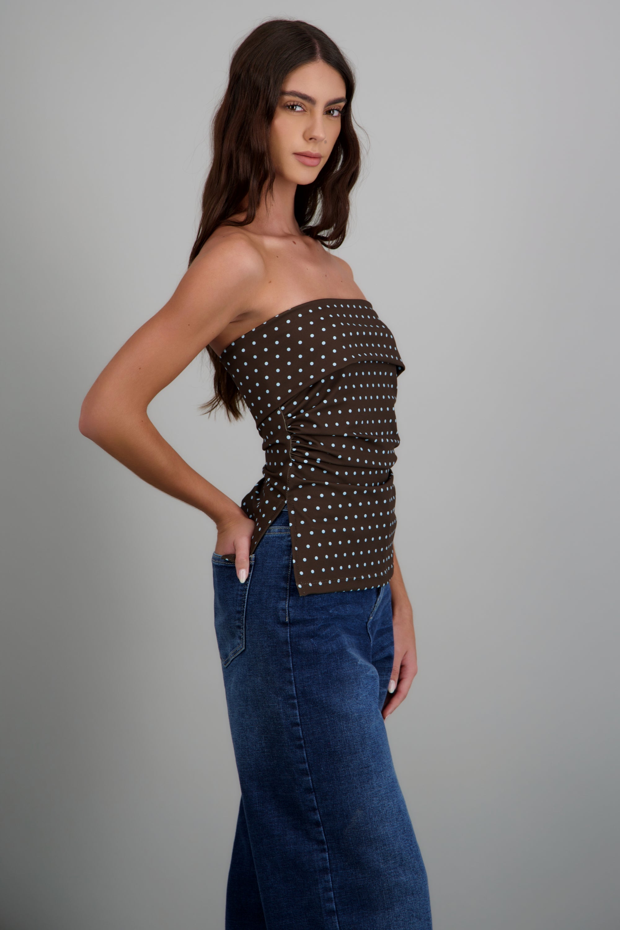 top tubo con dobles escote polka dots AZUL COMBO