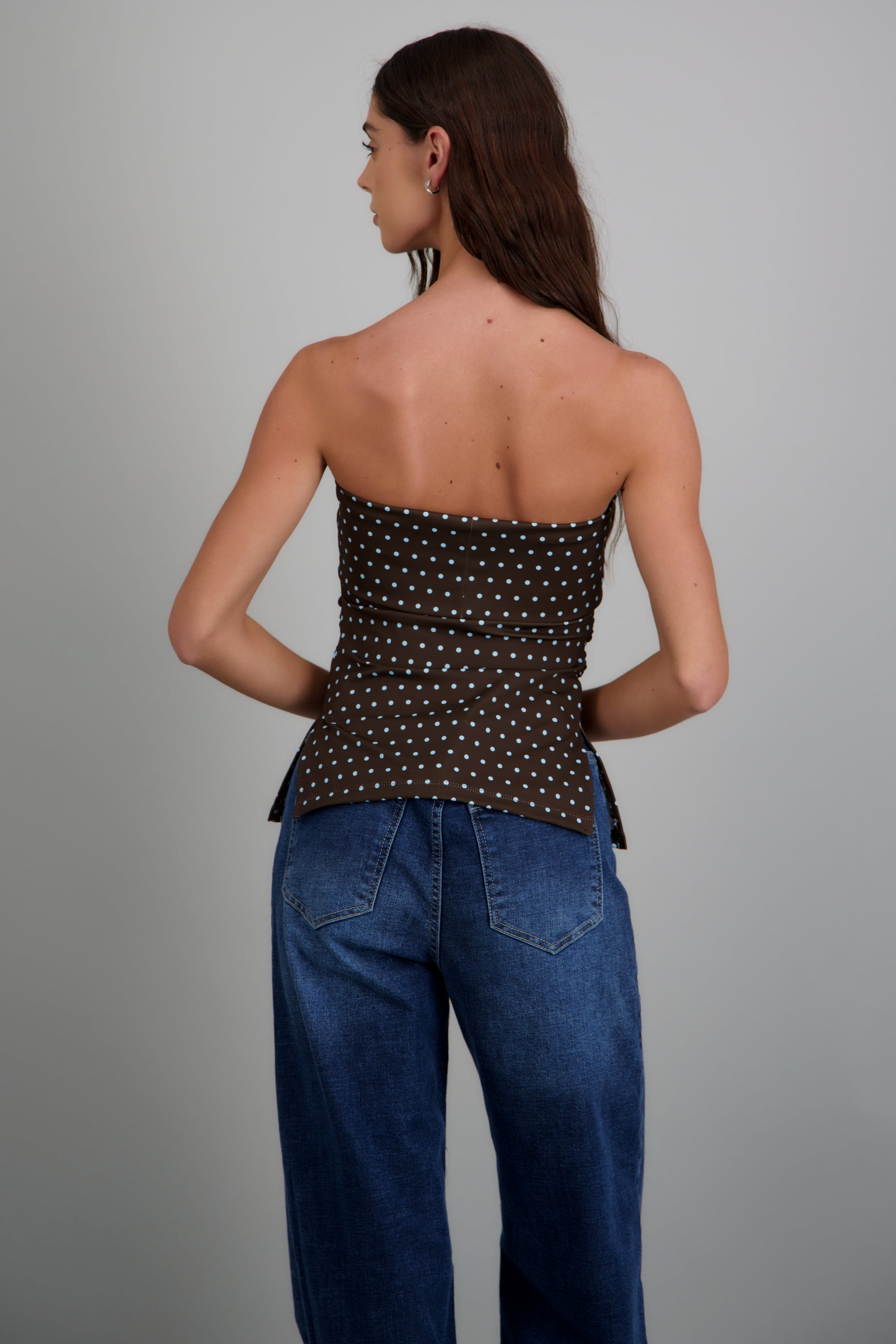 top tubo con dobles escote polka dots AZUL COMBO