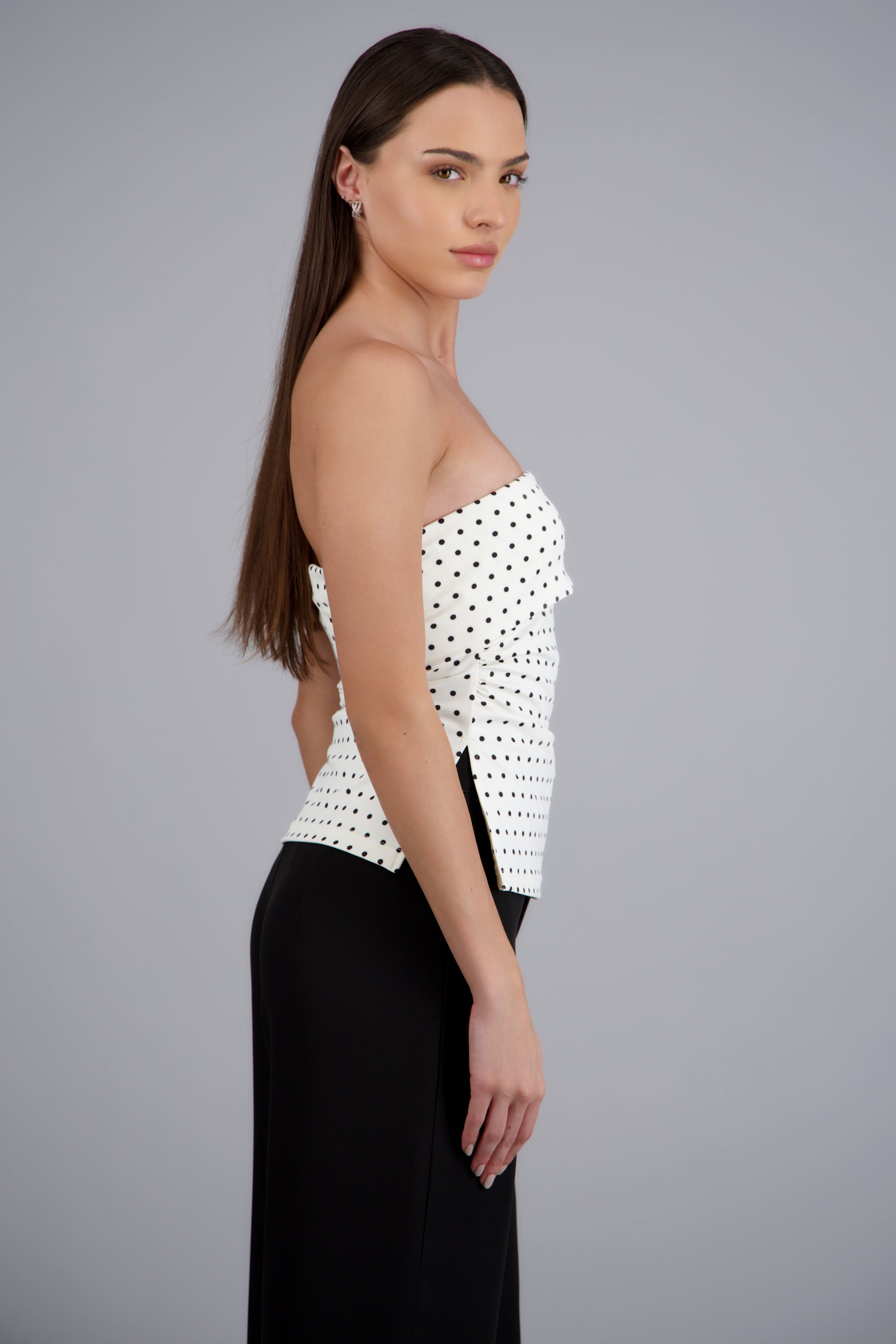 top tubo con dobles escote polka dots BLANCO COMBO