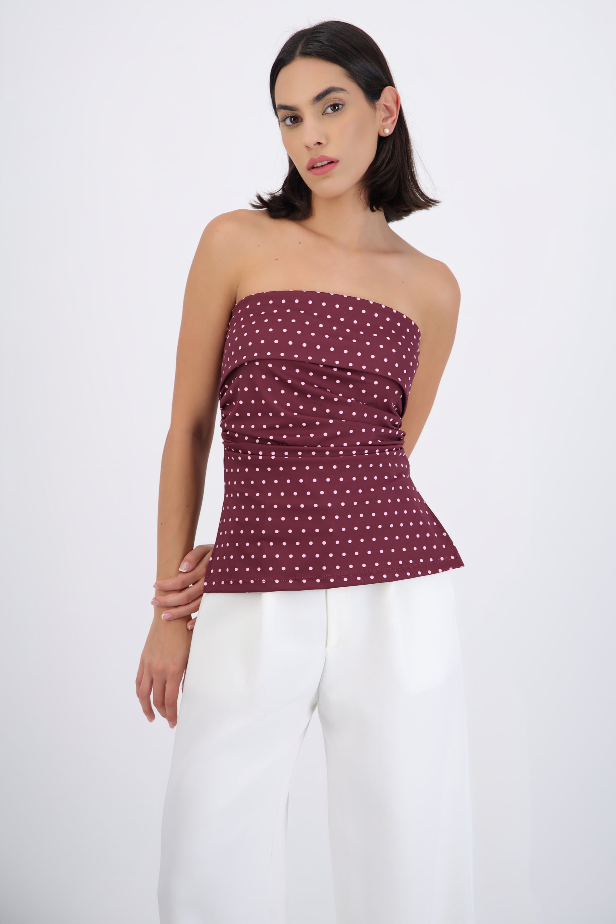 top tubo con dobles escote polka dots