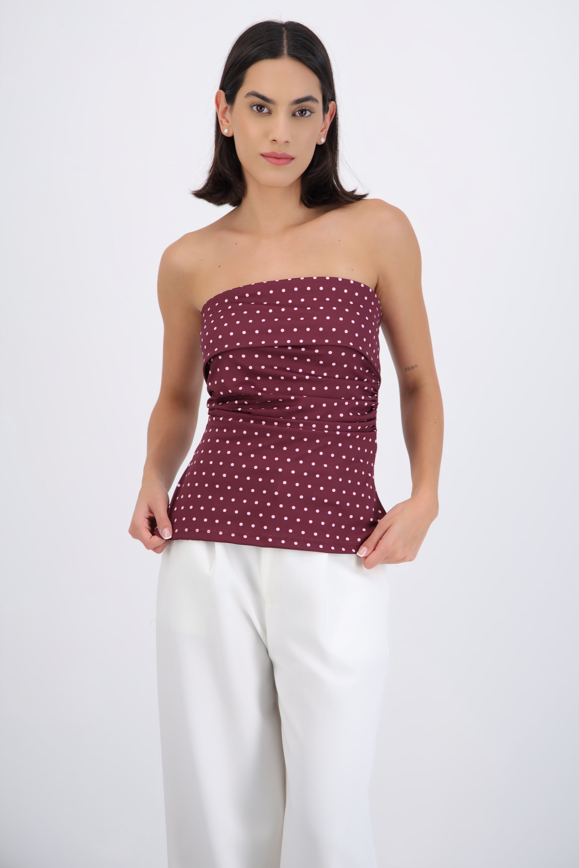 top tubo con dobles escote polka dots