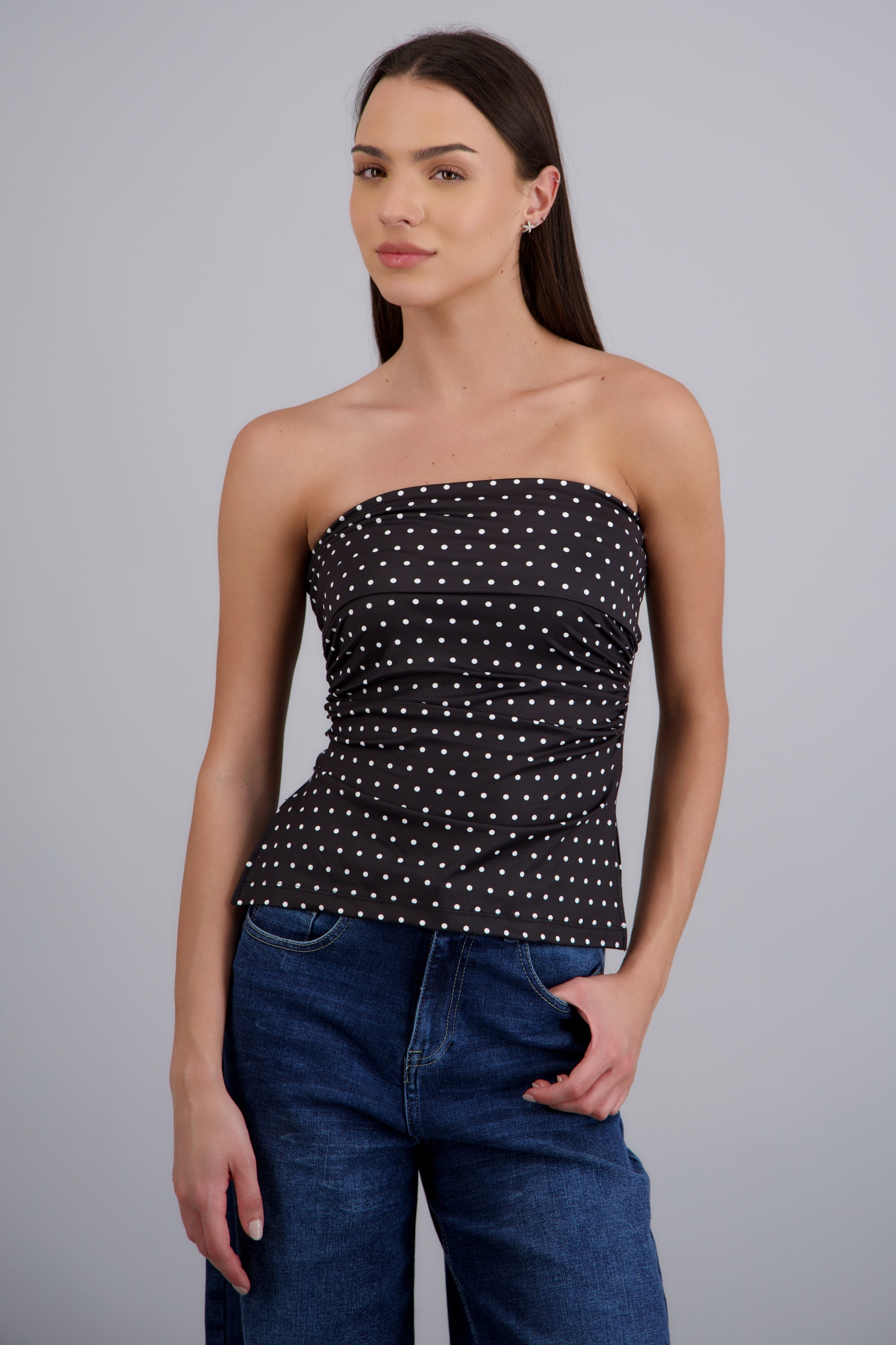 top tubo con dobles escote polka dots NEGRO COMBO