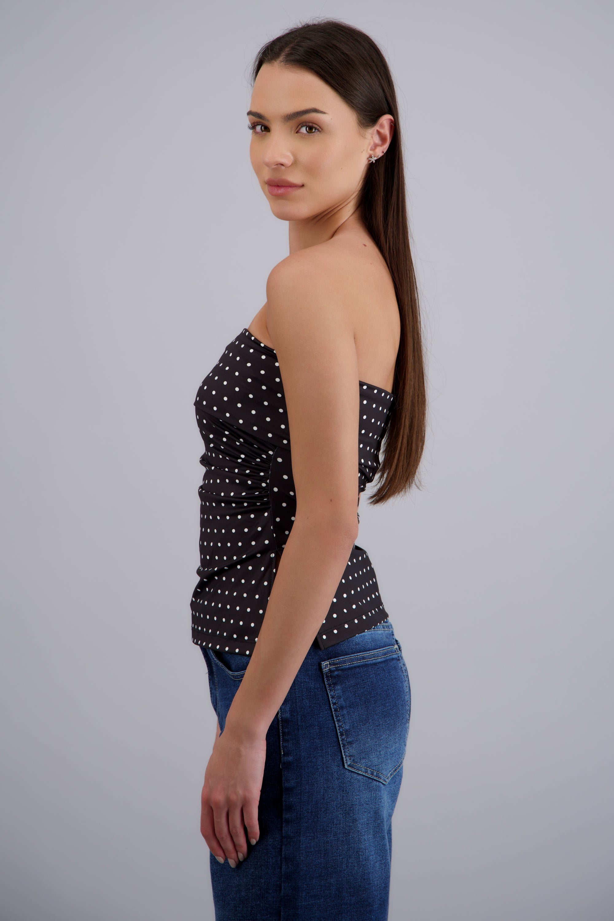 top tubo con dobles escote polka dots NEGRO COMBO
