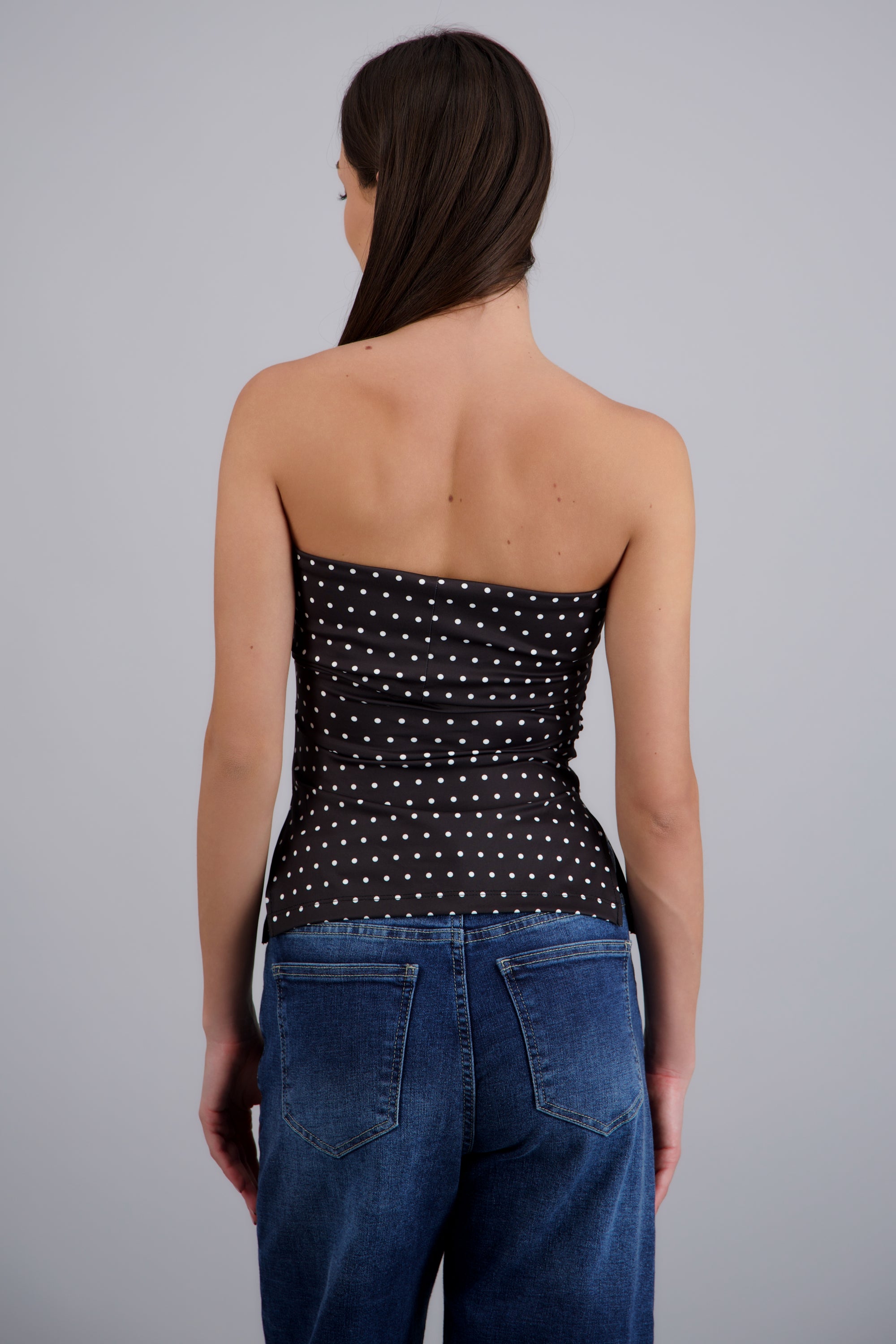 top tubo con dobles escote polka dots NEGRO COMBO