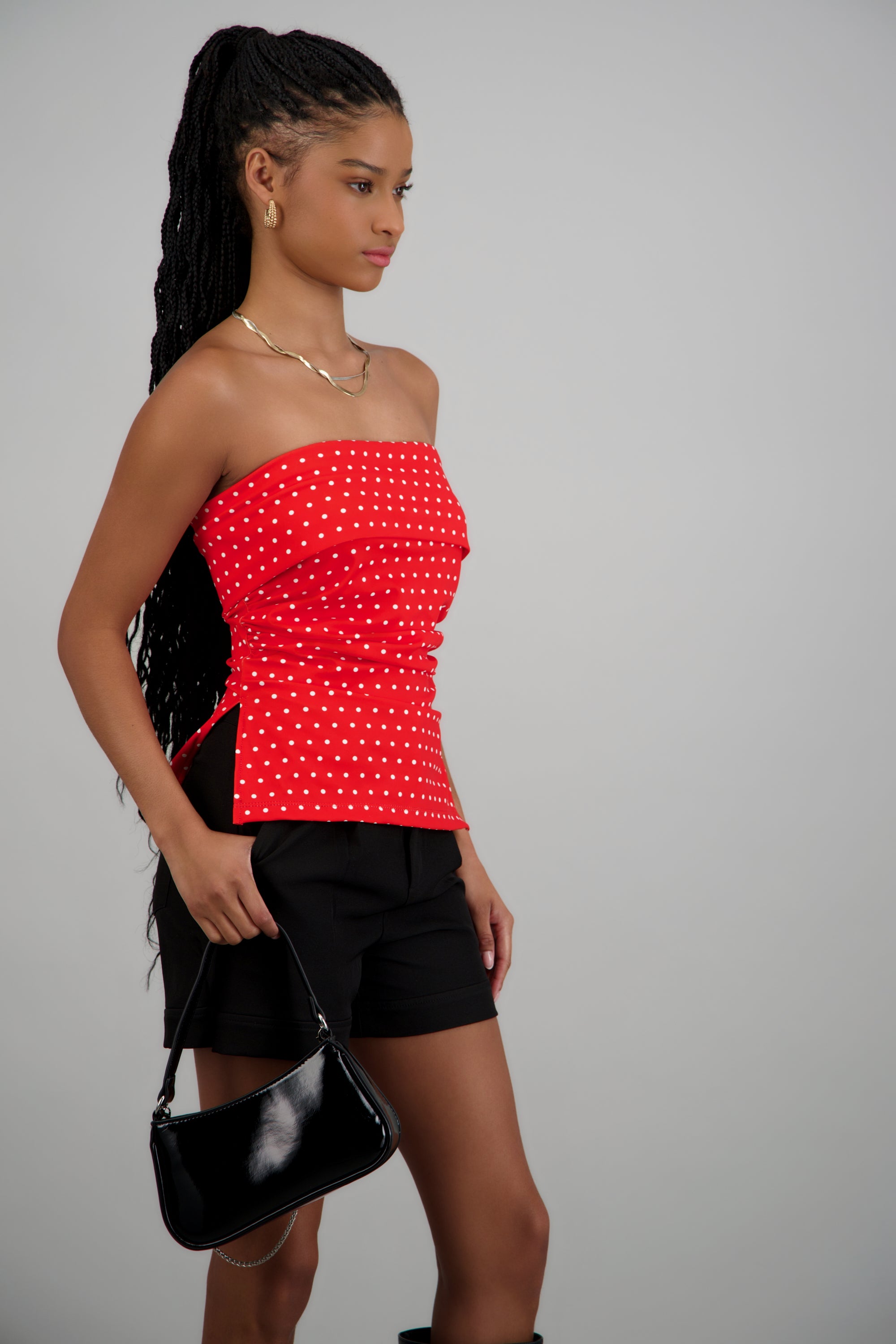 top tubo con dobles escote polka dots ROJO COMBO