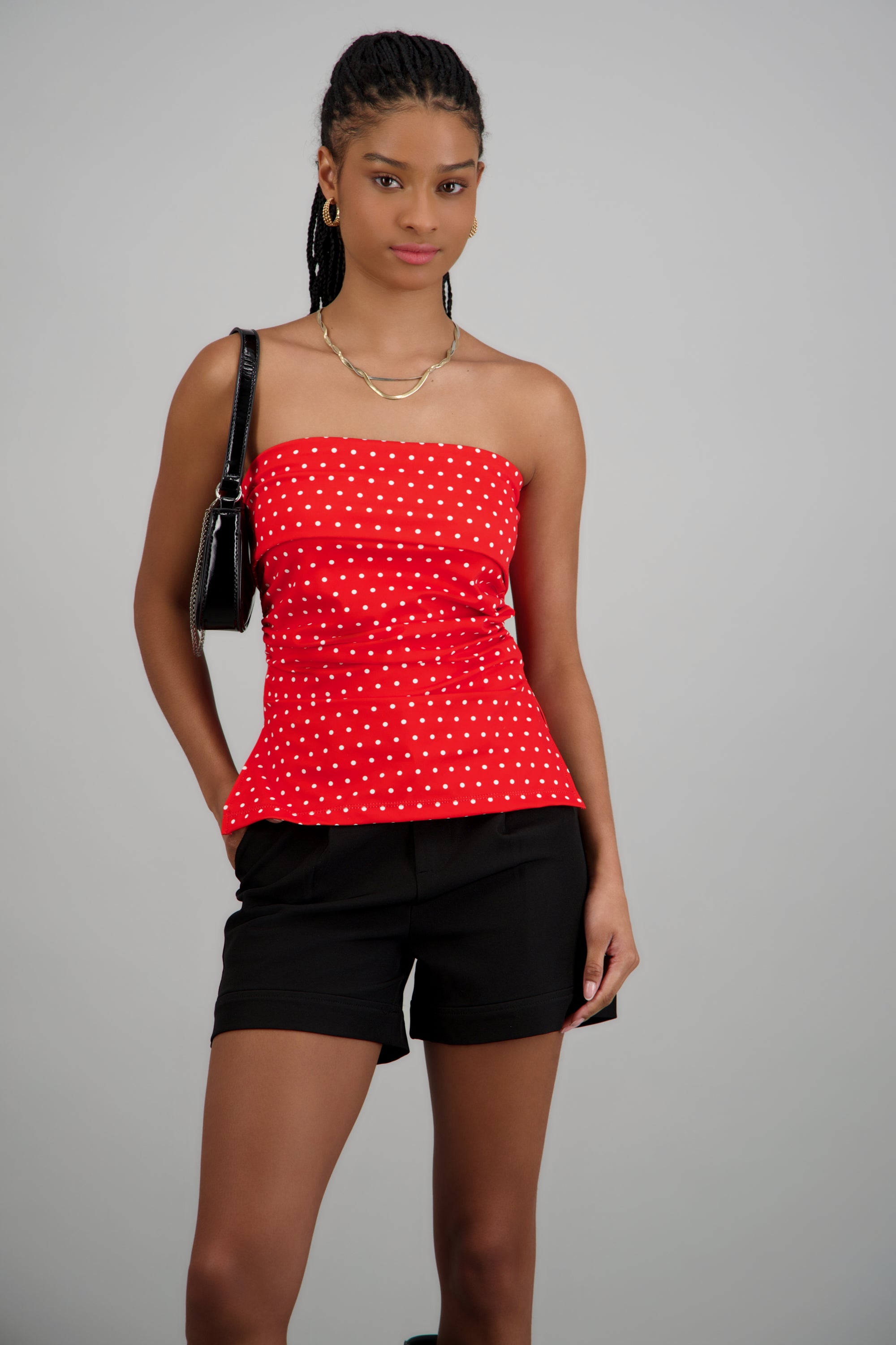 top tubo con dobles escote polka dots ROJO COMBO