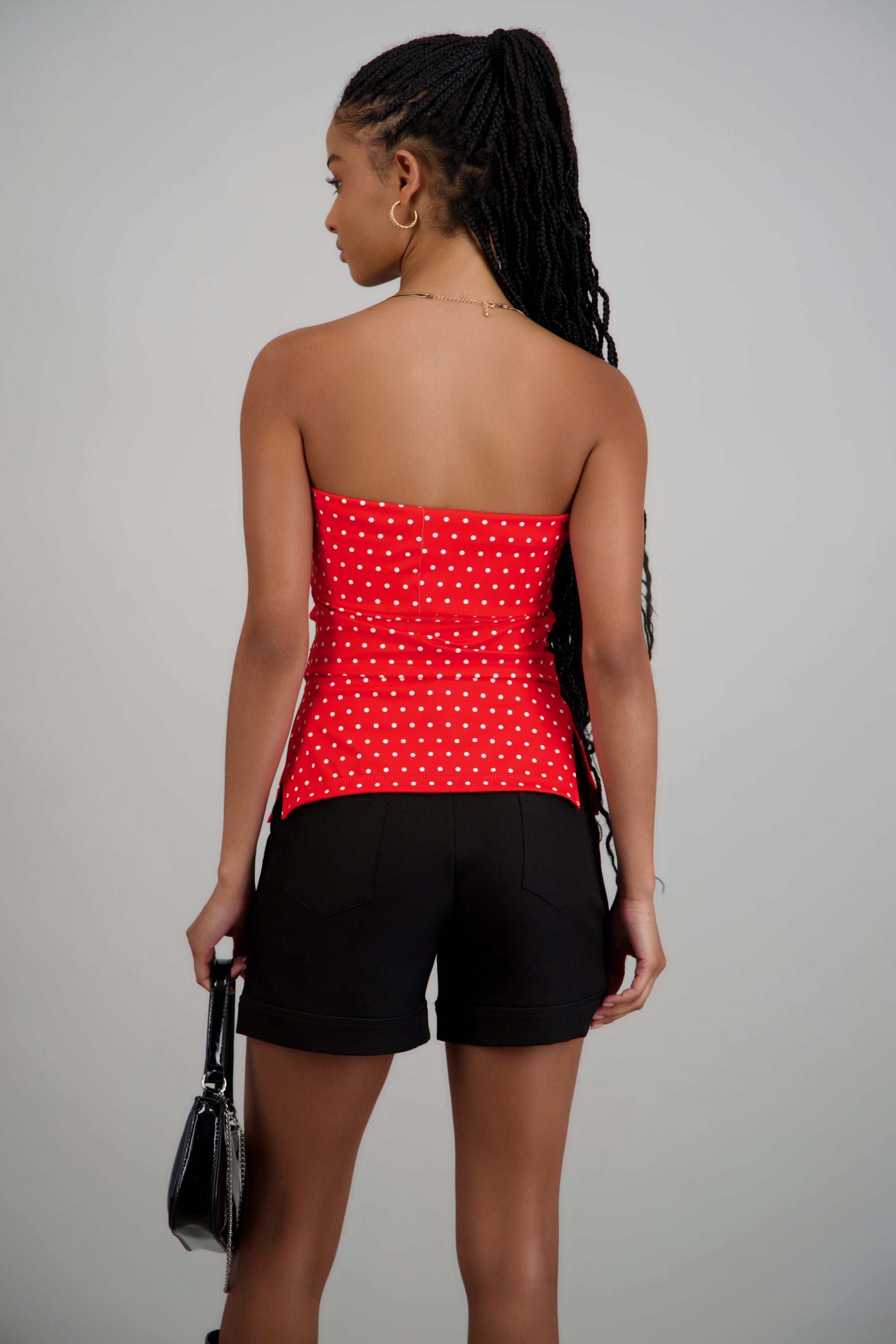 top tubo con dobles escote polka dots ROJO COMBO