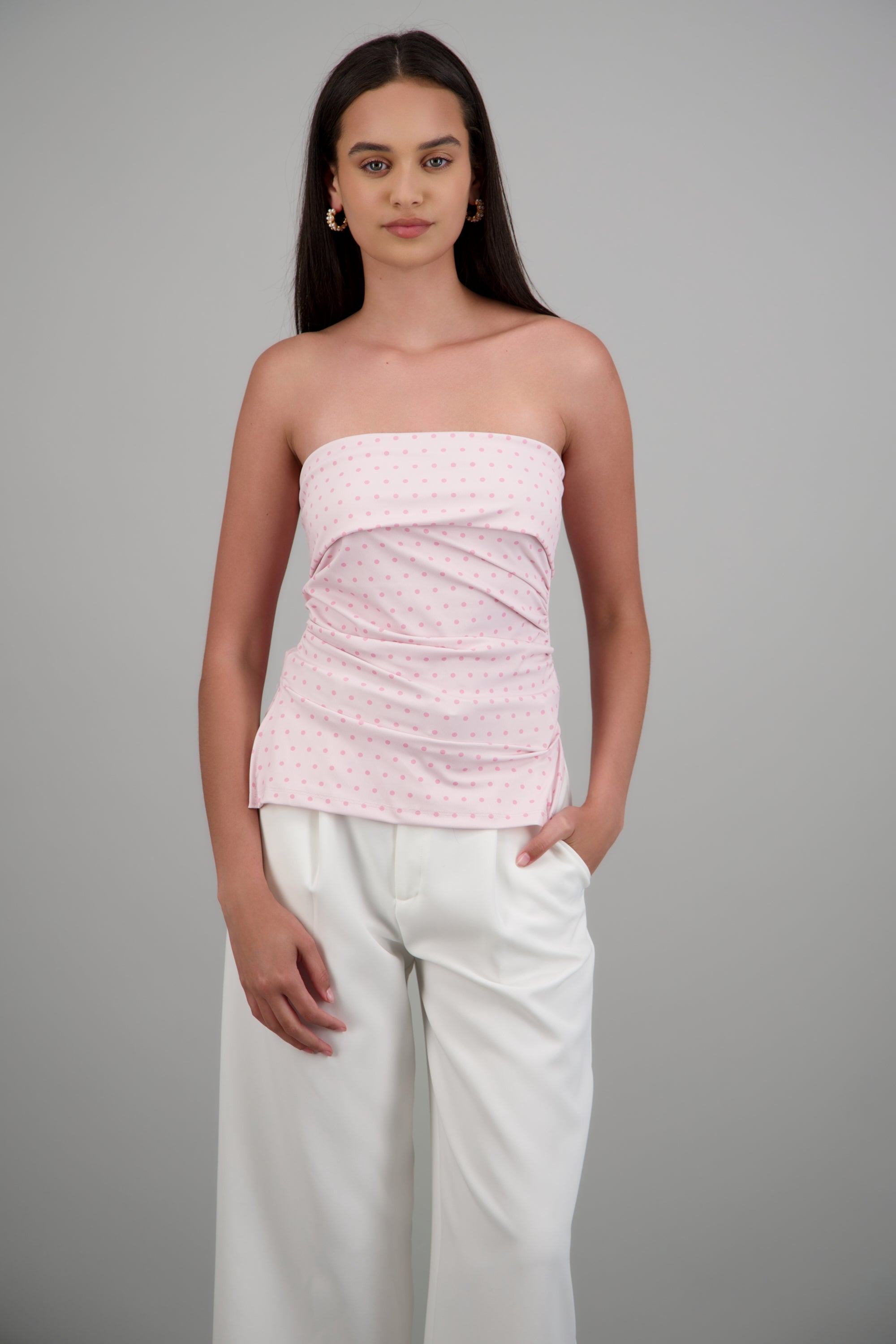 top tubo con dobles escote polka dots ROSA COMBO