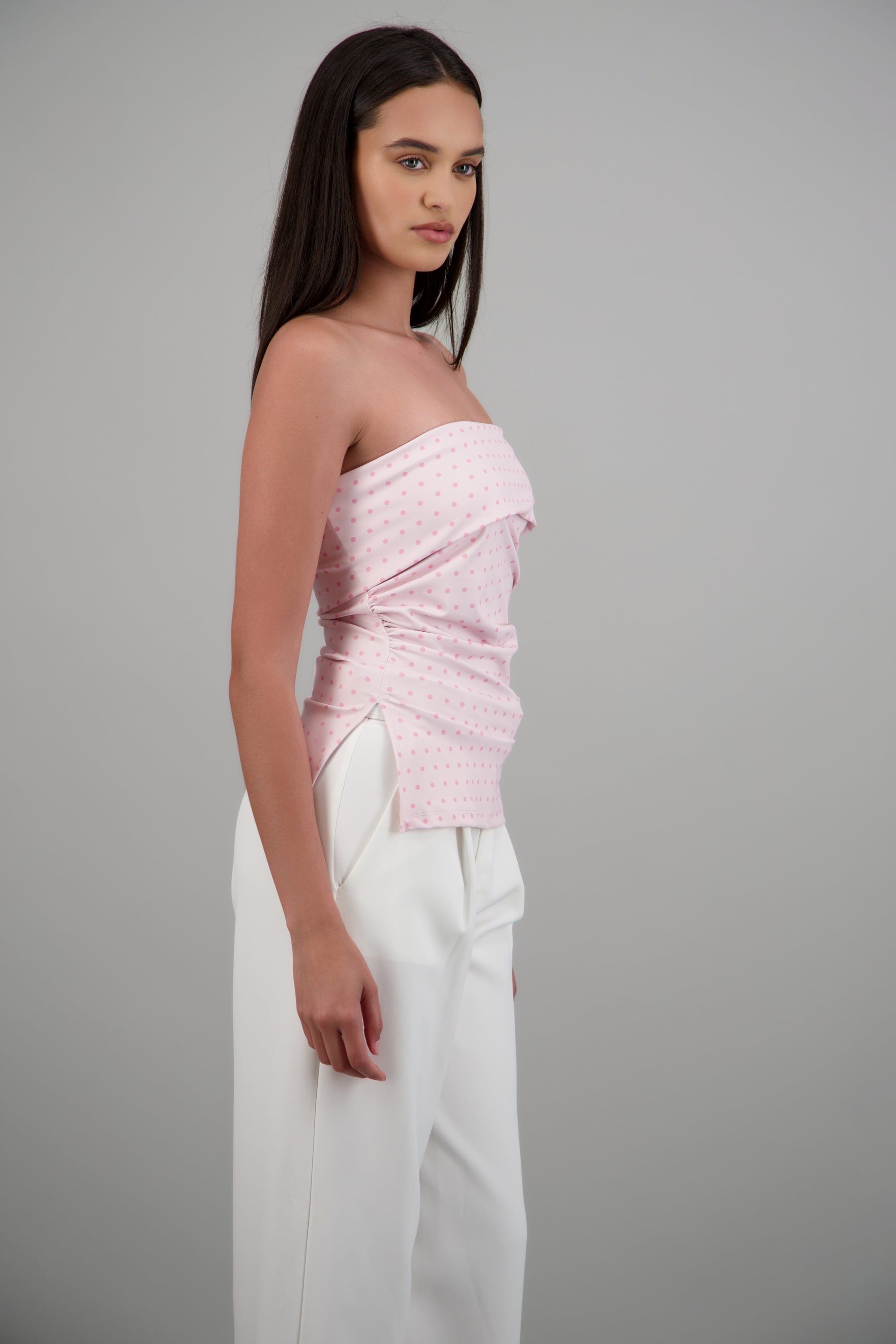 top tubo con dobles escote polka dots ROSA COMBO
