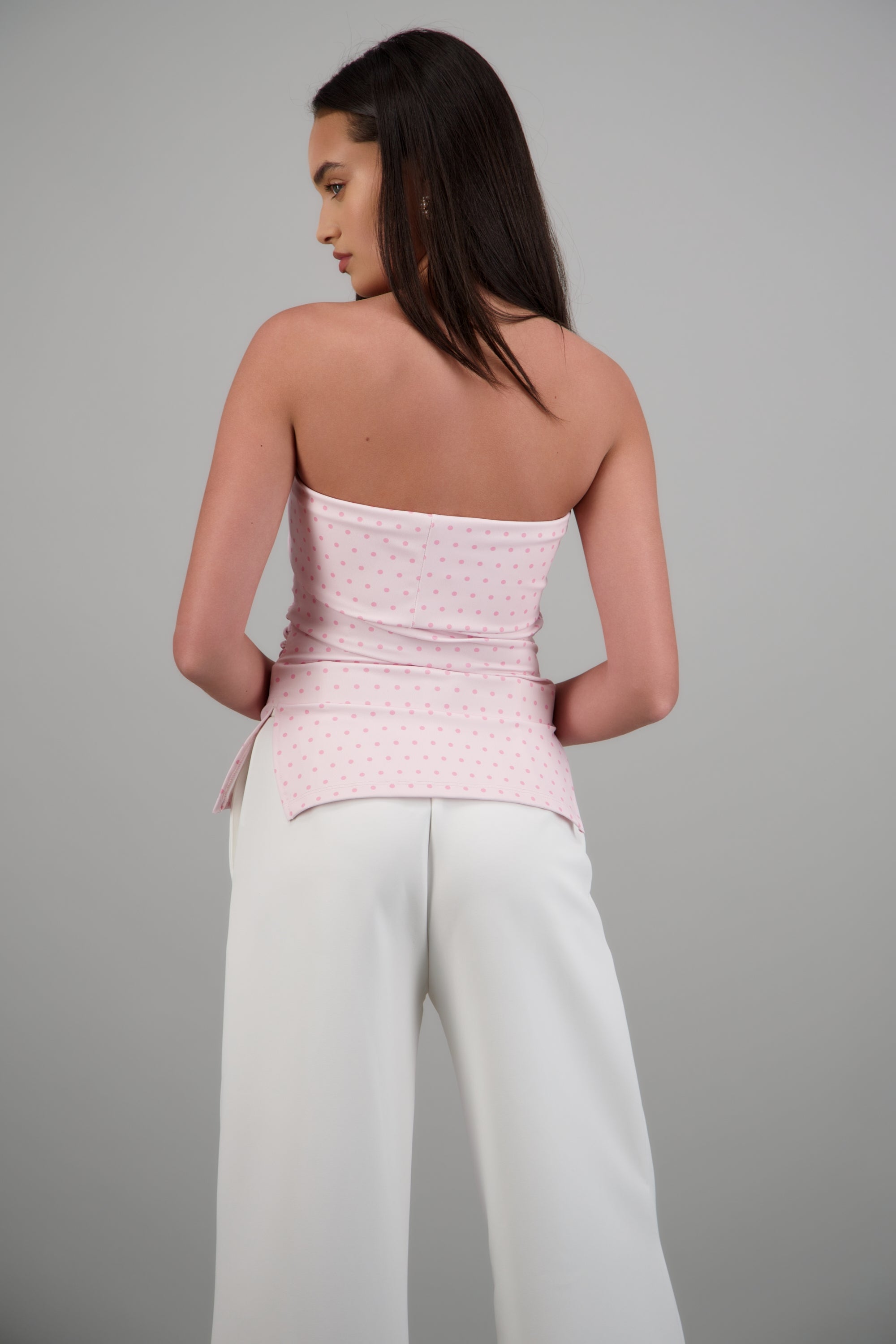 top tubo con dobles escote polka dots ROSA COMBO
