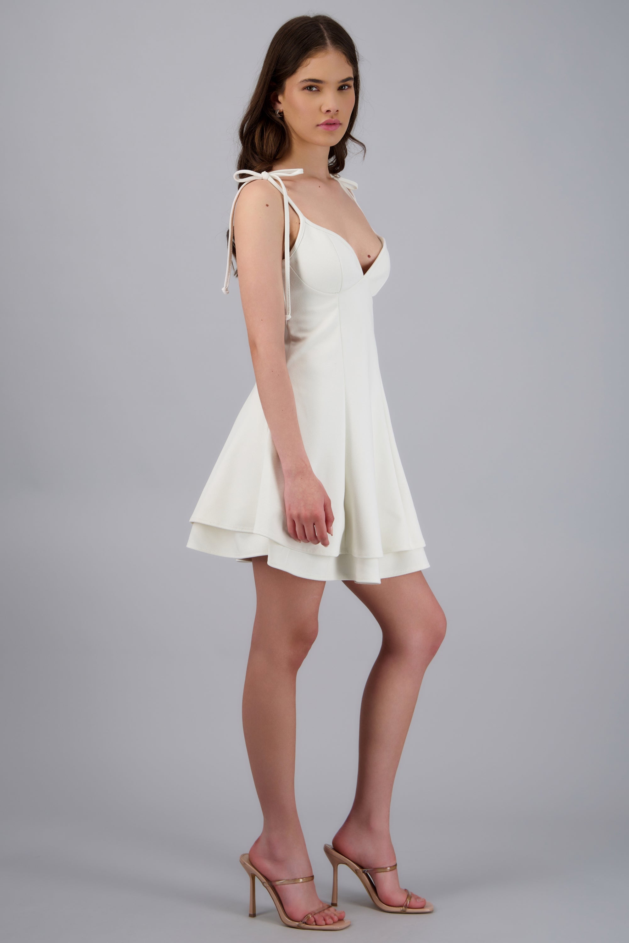 Vestido mini ampon tirantes con amarre HUESO