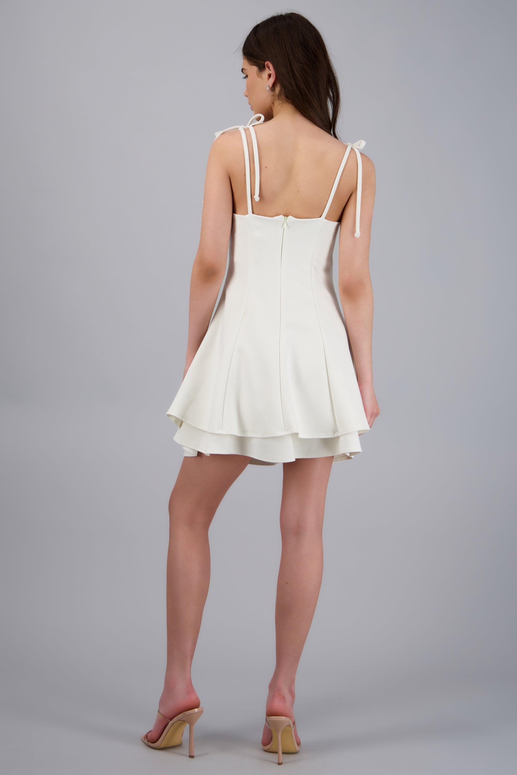 Vestido mini ampon tirantes con amarre HUESO