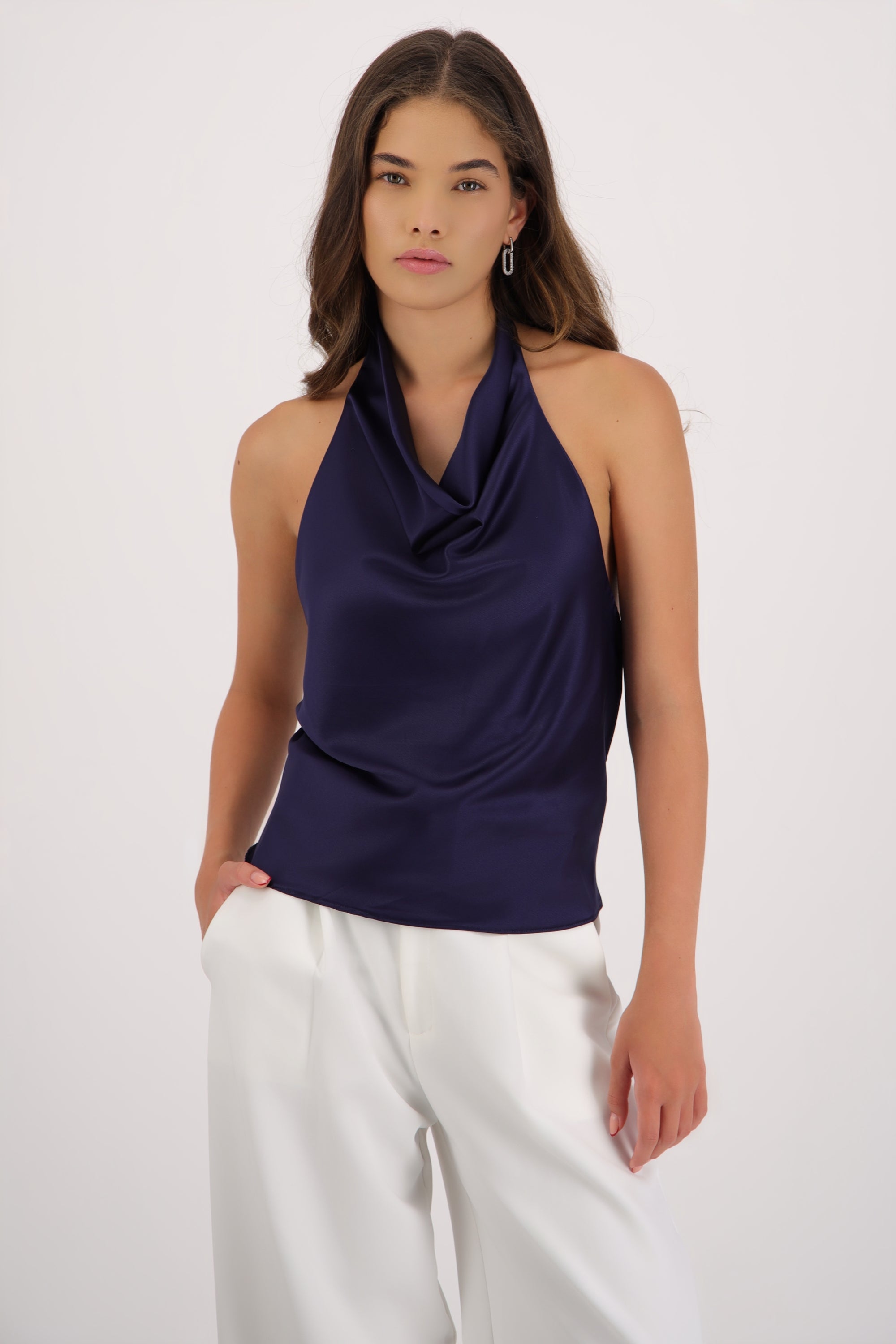 top halter cuello cascada MARINO