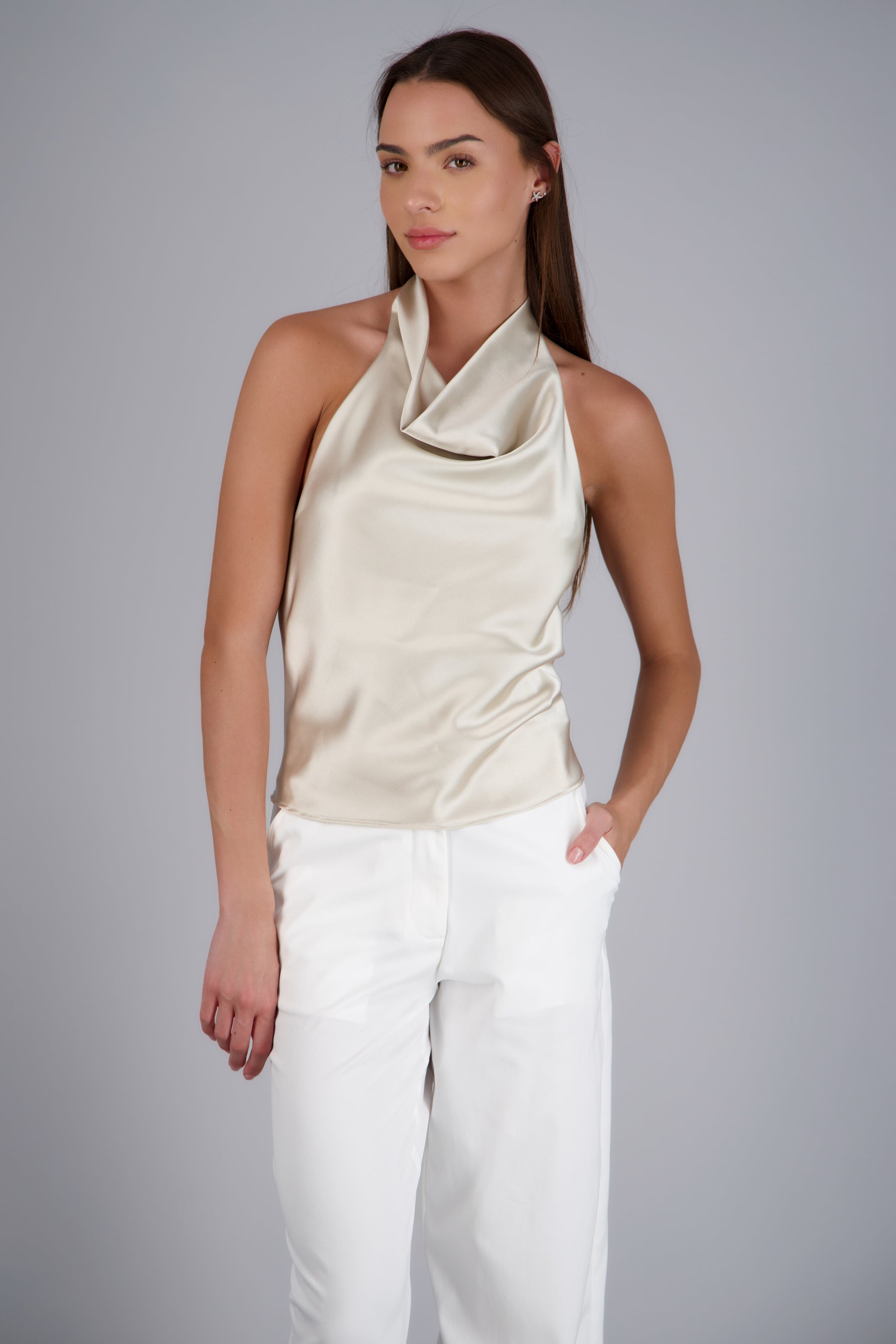 top halter cuello cascada HUESO