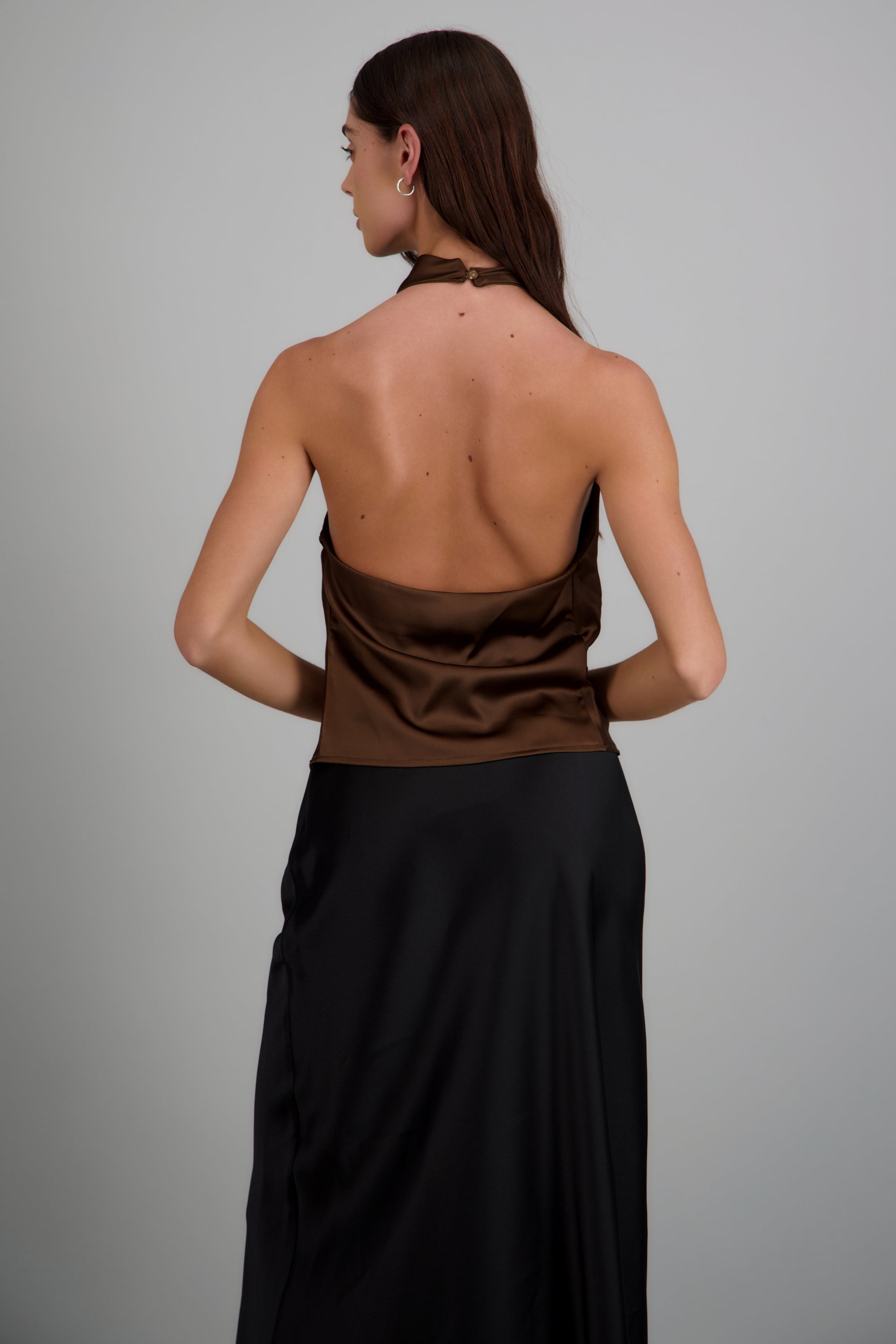 top halter cuello cascada CHOCOLATE