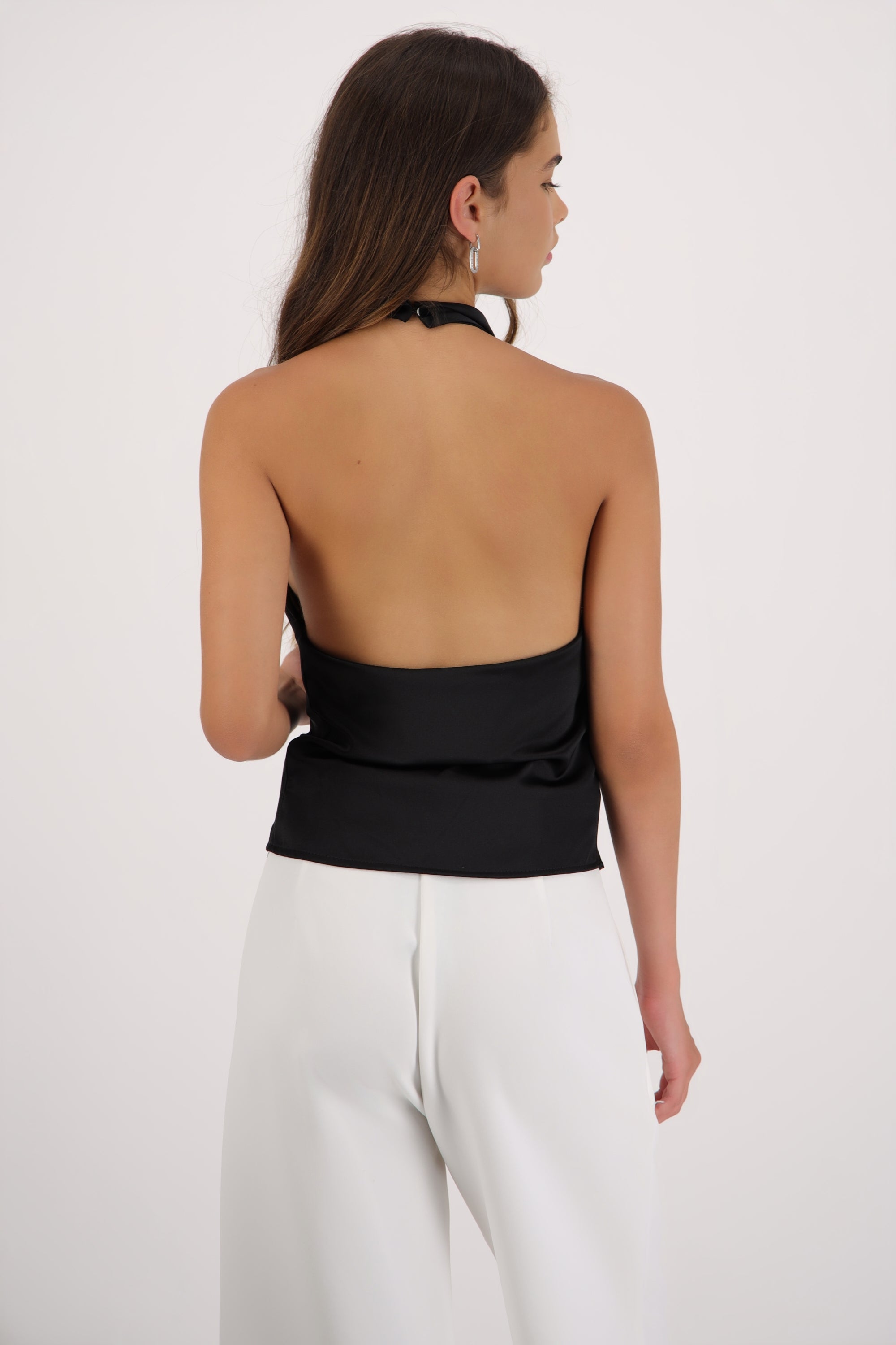 top halter cuello cascada NEGRO
