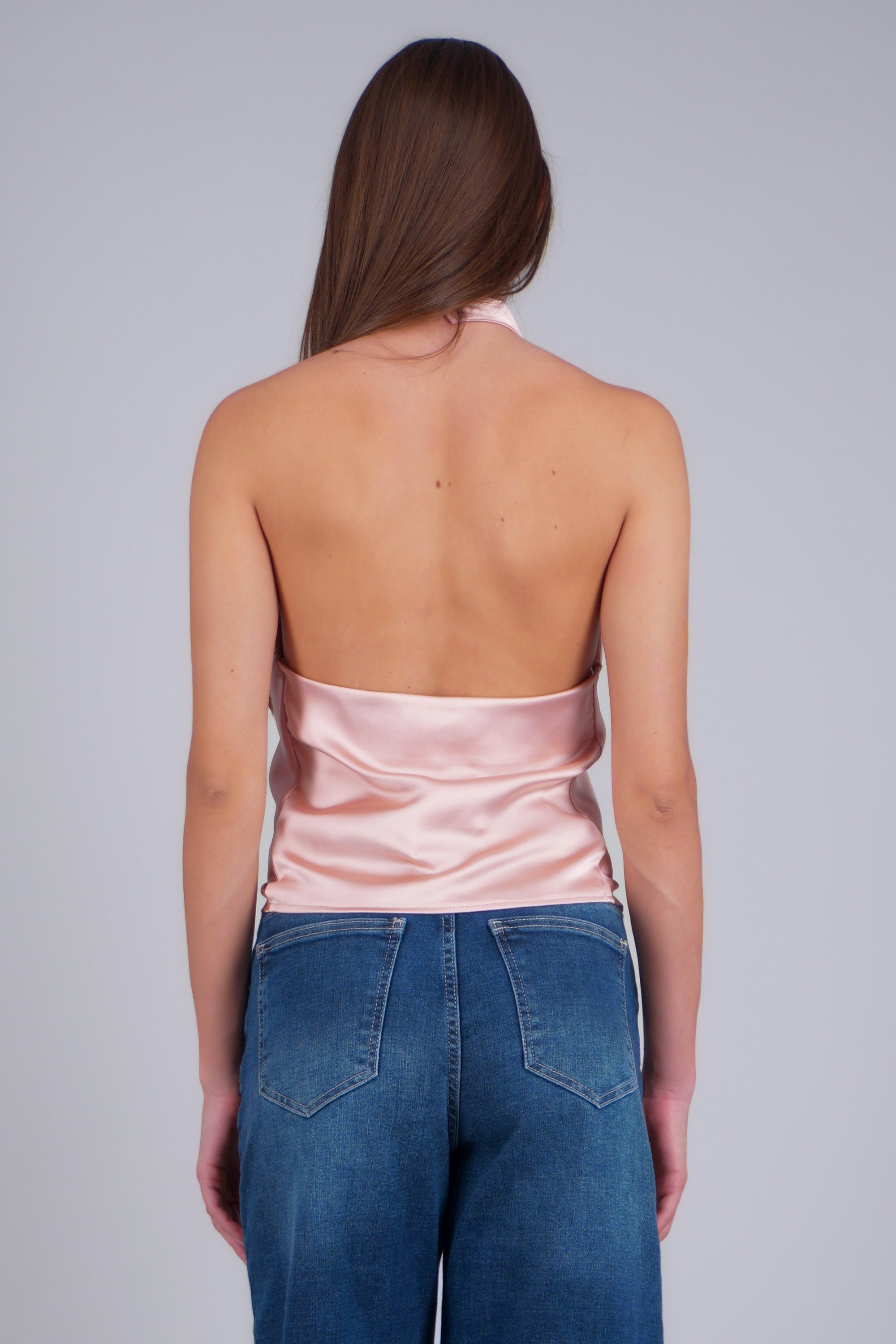 top halter cuello cascada ROSA PASTEL