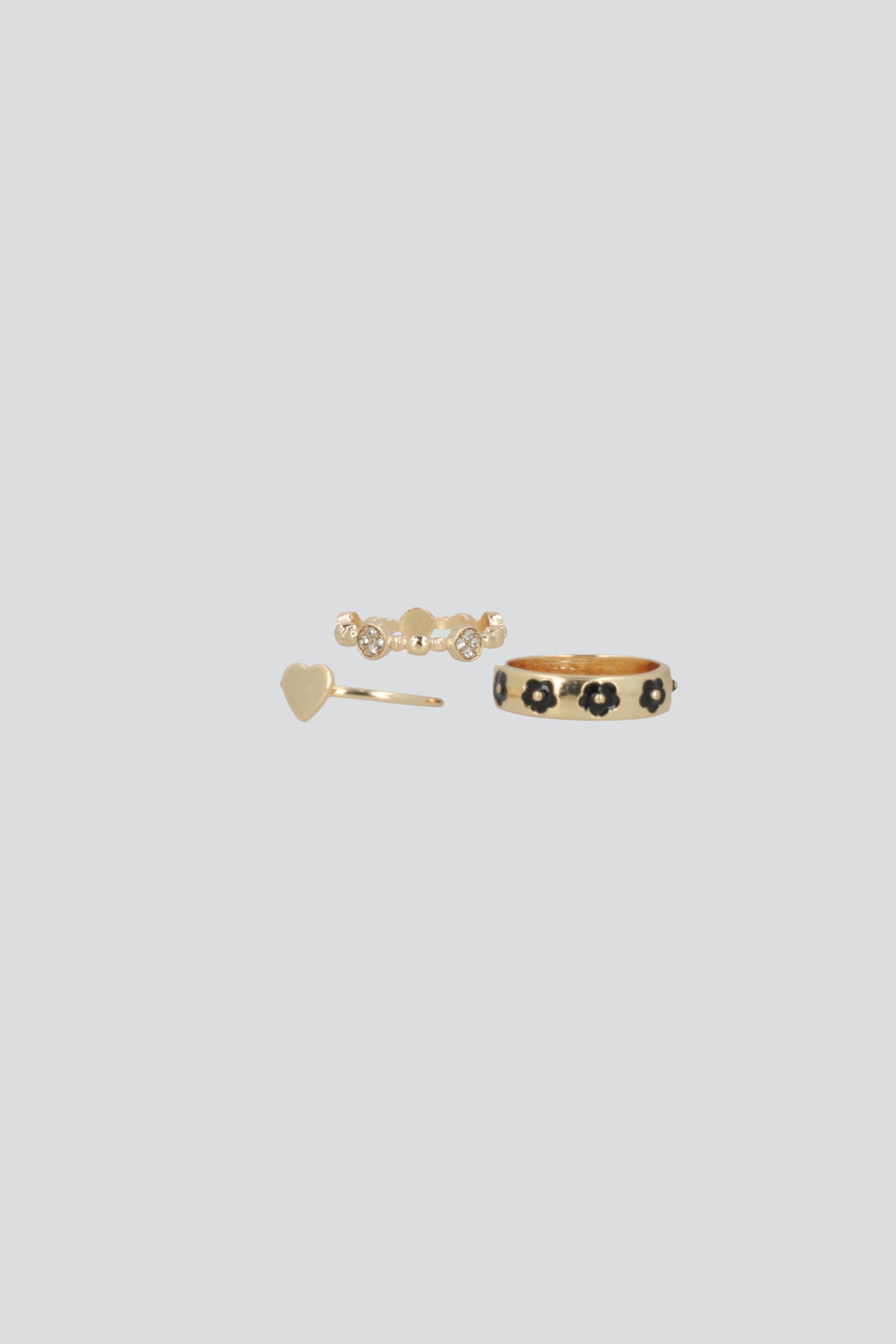 SET 3 PARES ANILLOS MULTIFLORES NEGRO