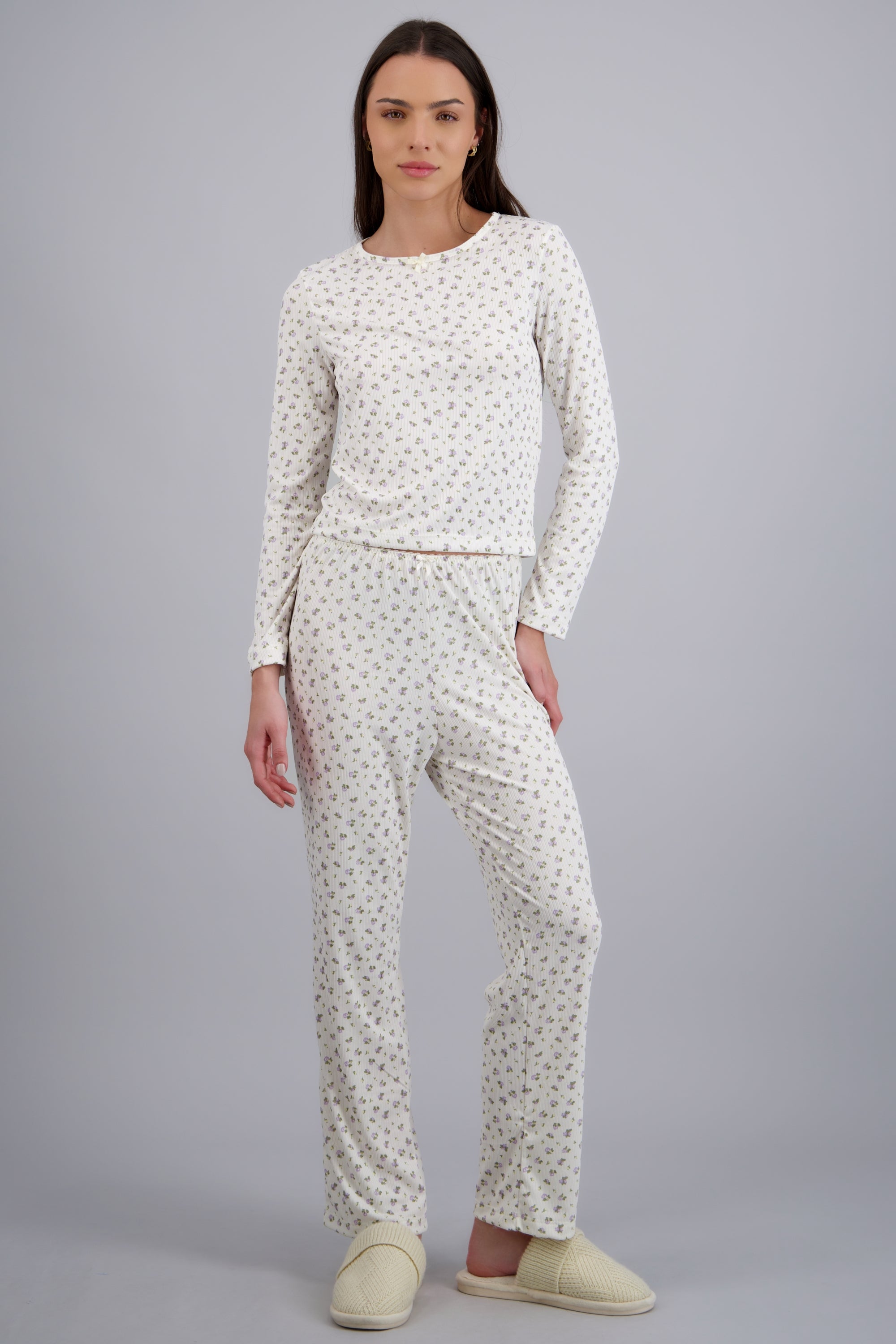 Pijama rib con estampado flores LILA