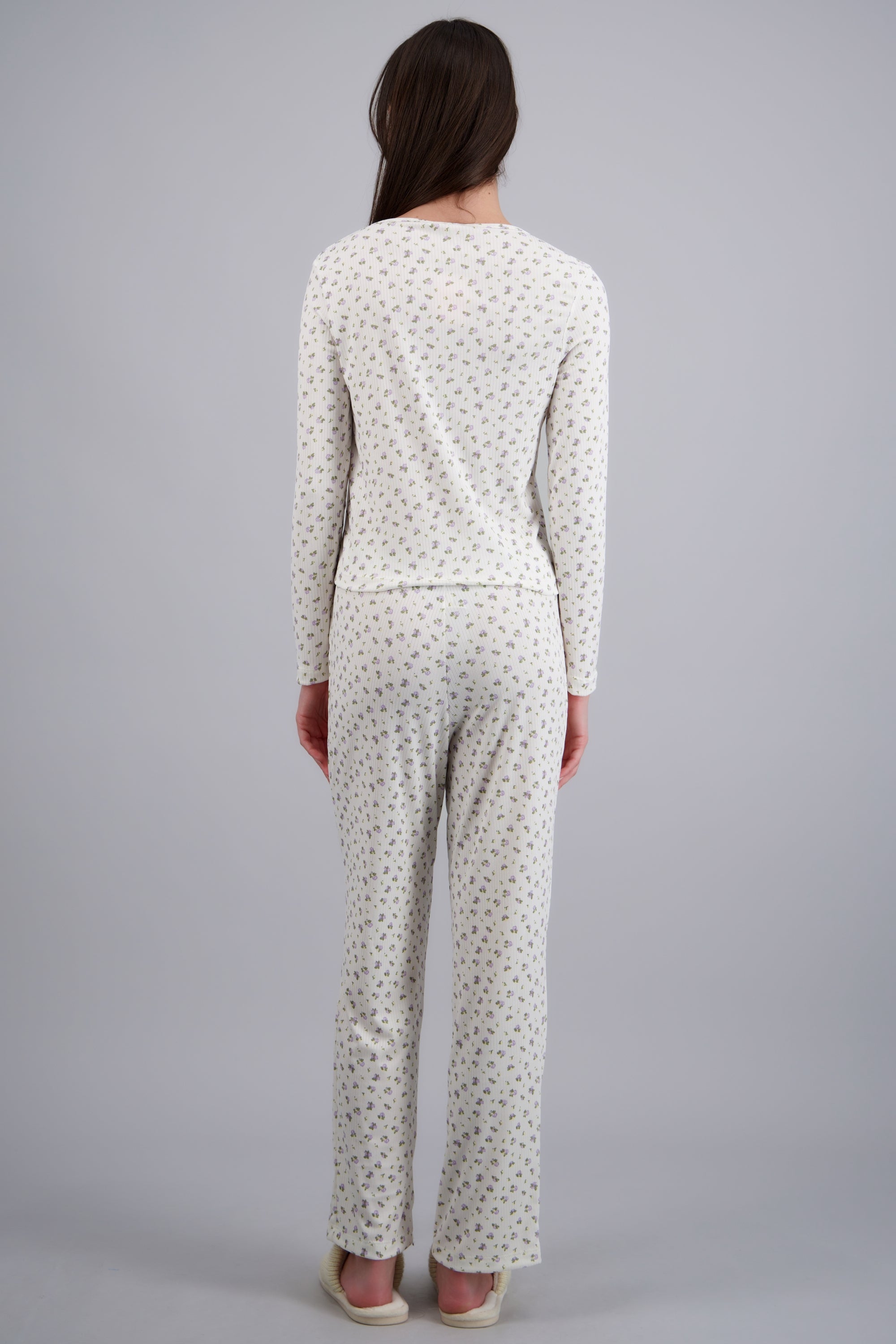 Pijama rib con estampado flores LILA