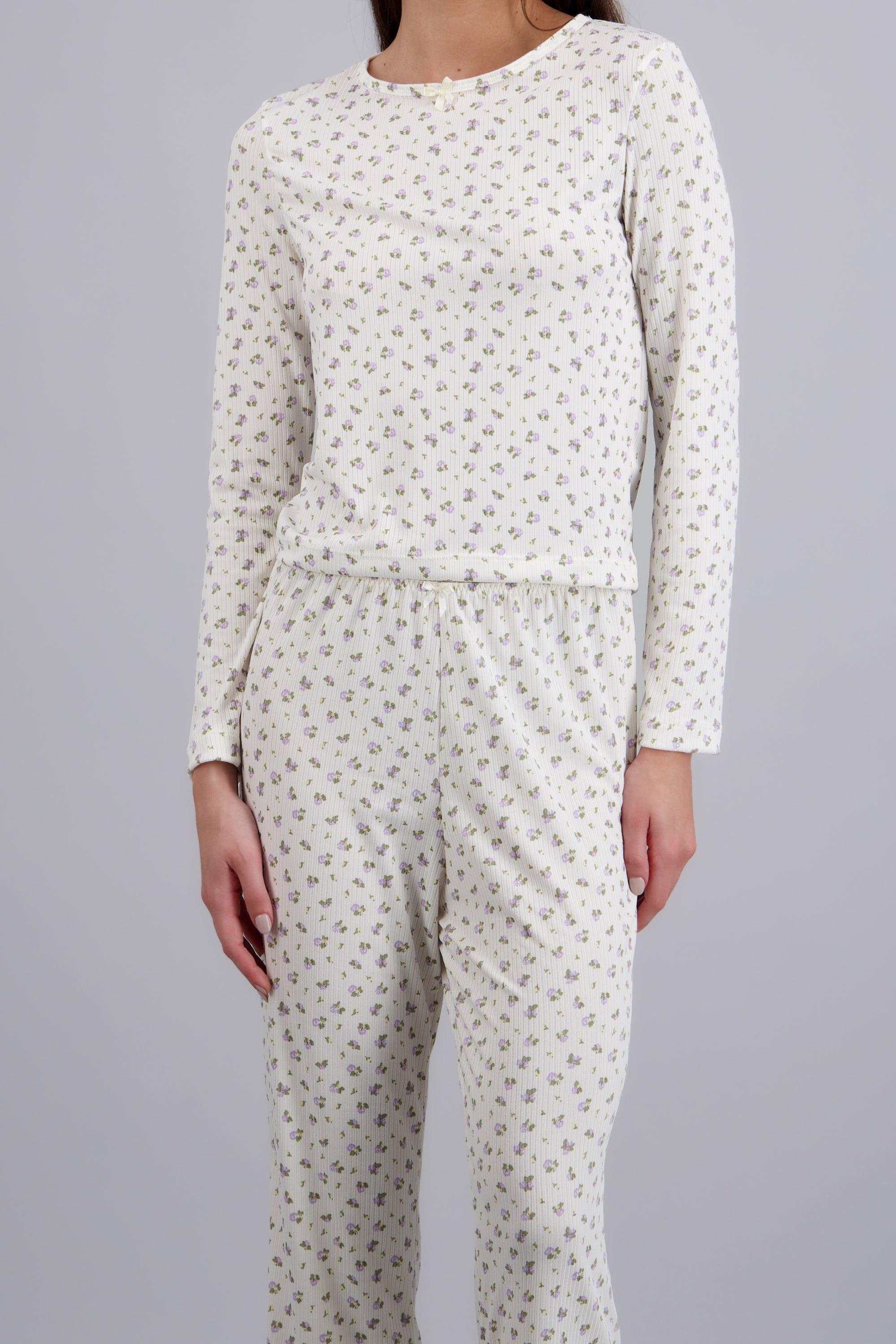 Pijama rib con estampado flores LILA