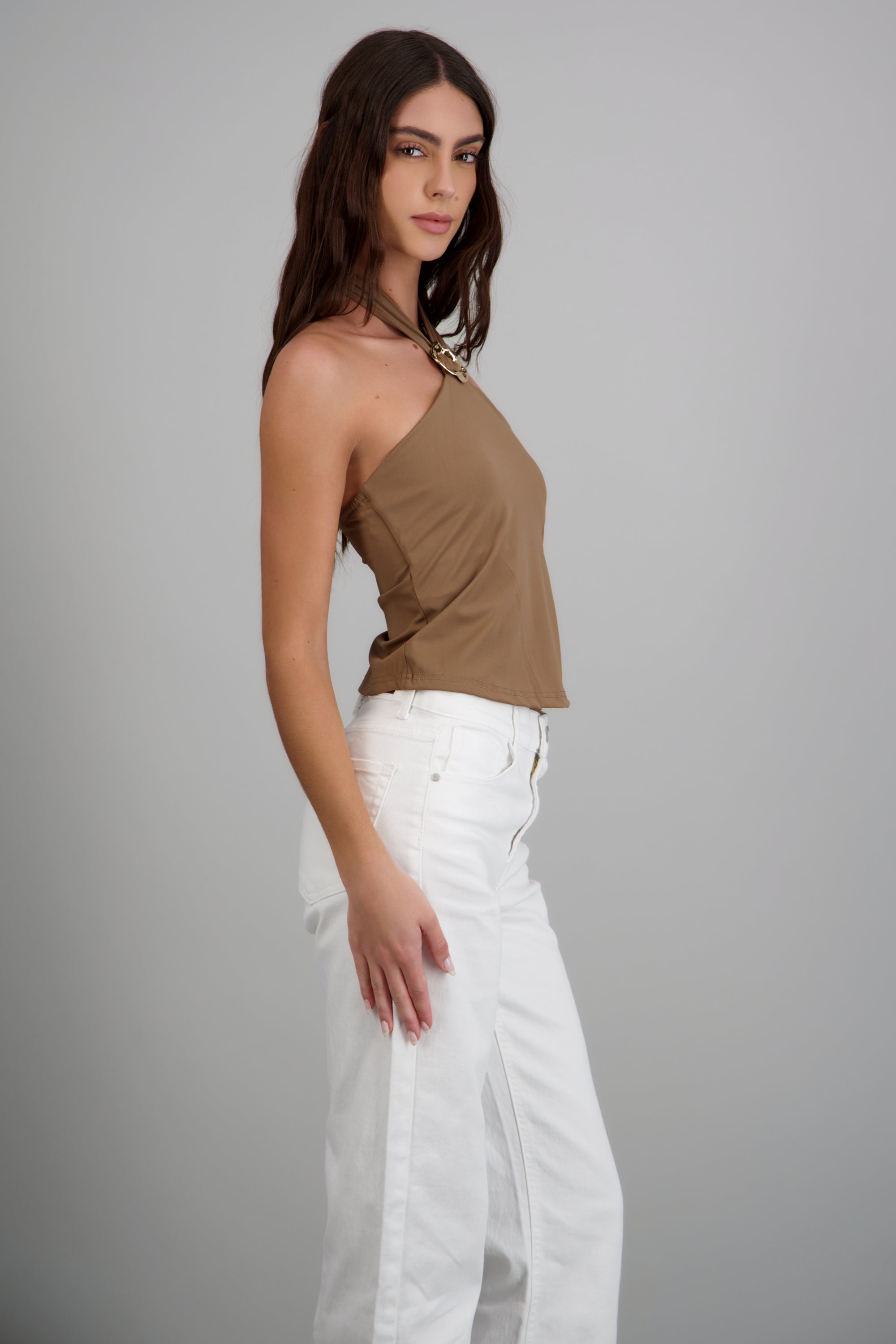 Top halter detalle herraje CHOCOLATE