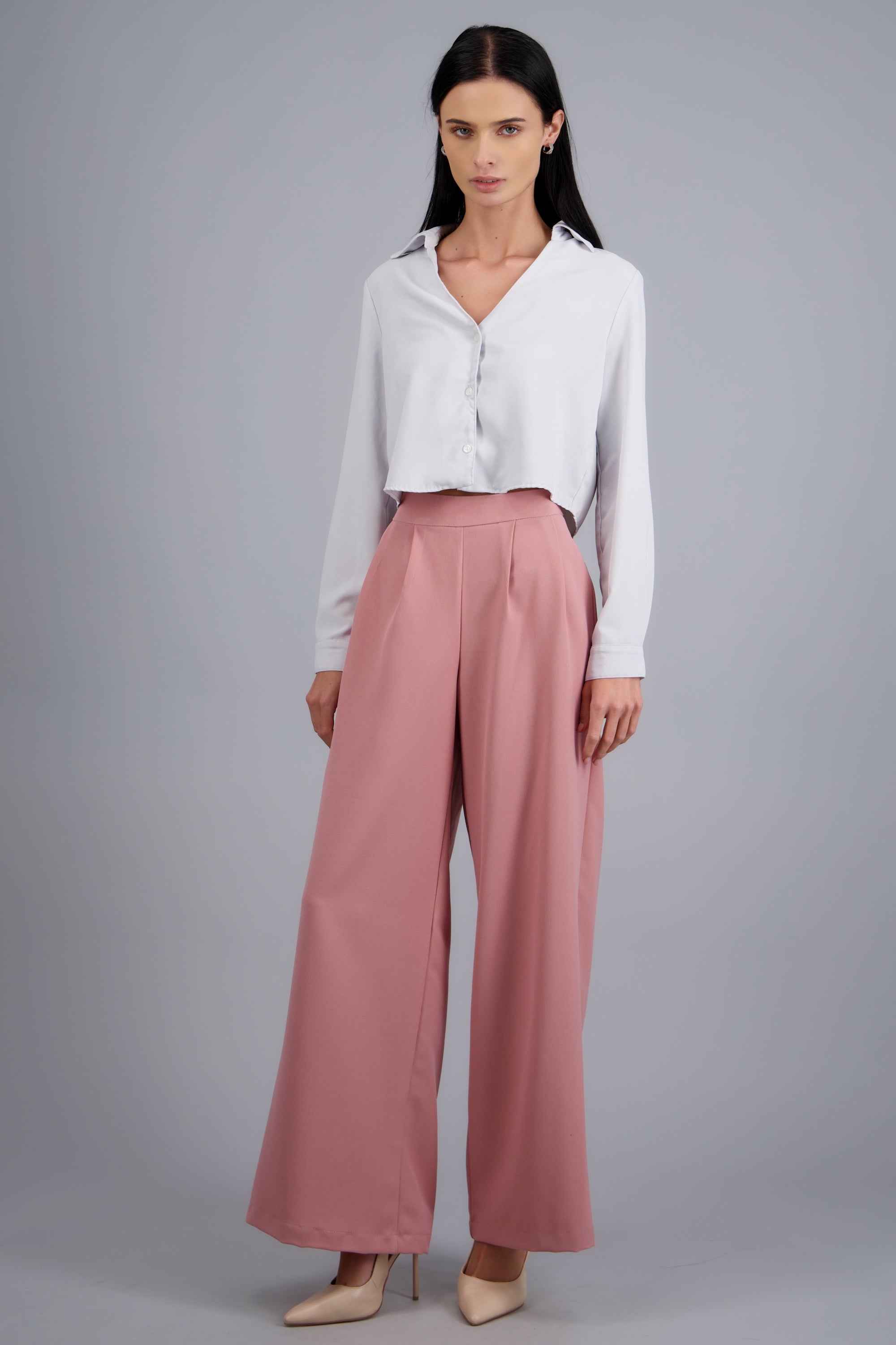 pantalon recto detalle pinzas PALO DE ROSA
