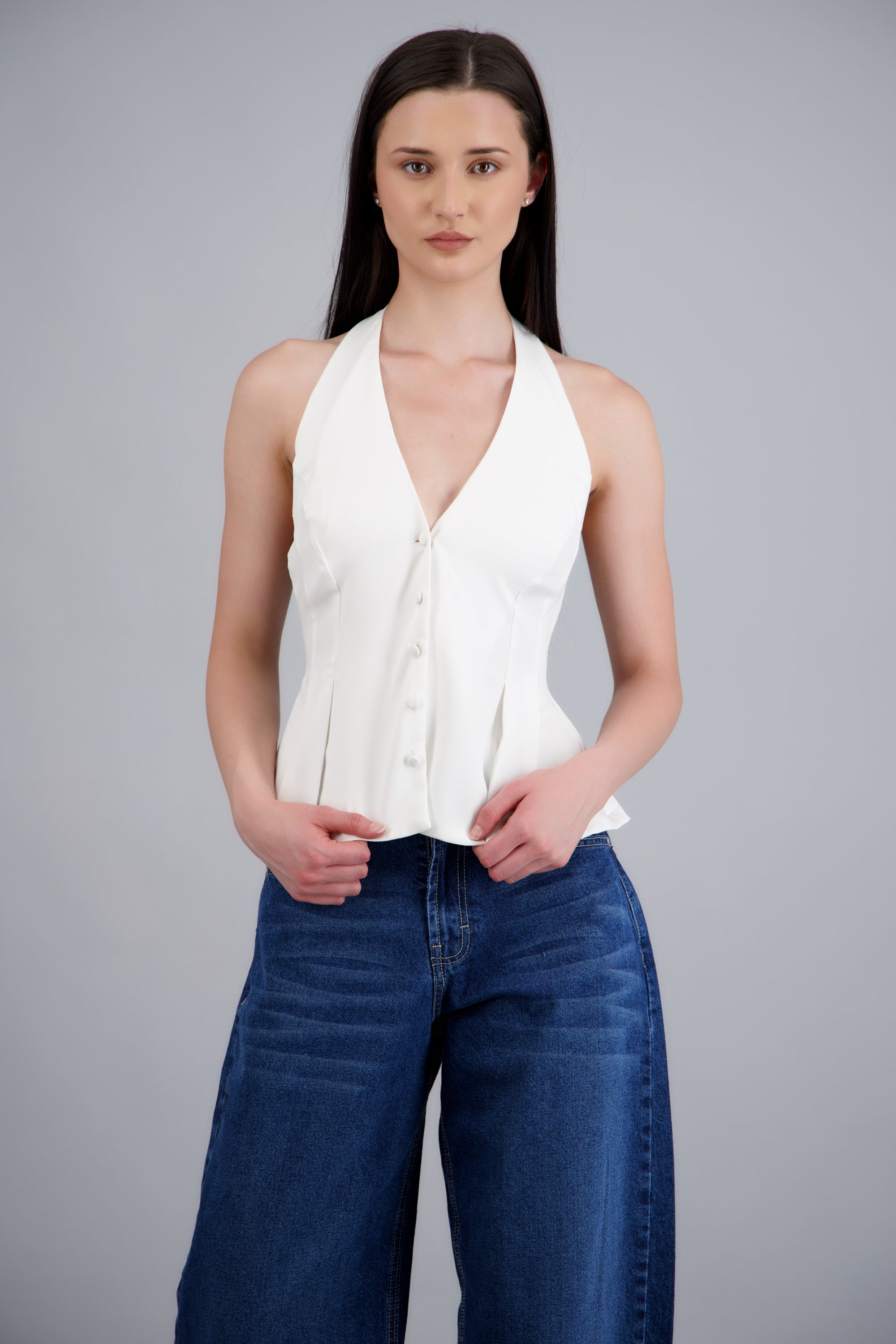 Top halter detalle botones BLANCO