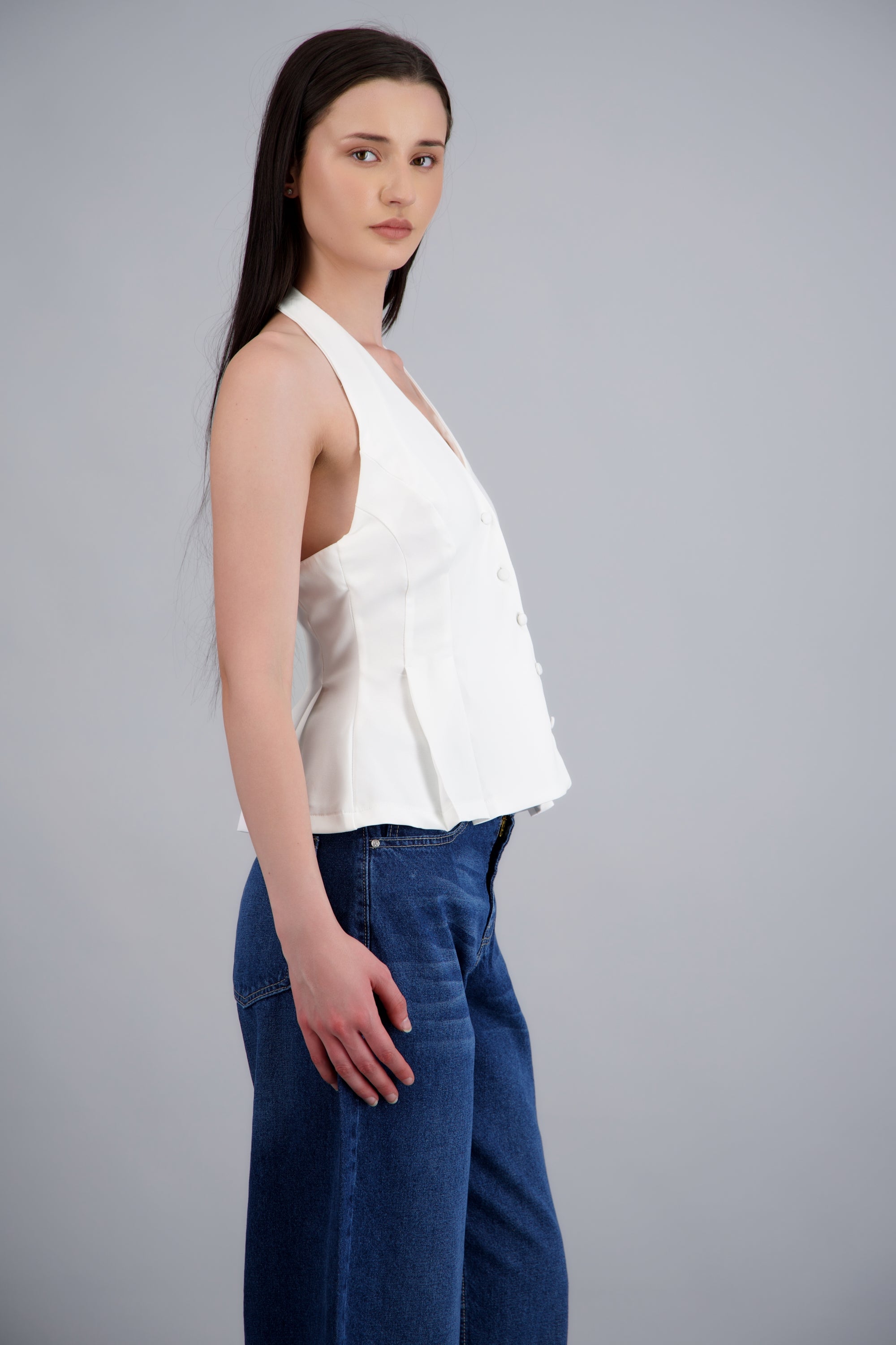 Top halter detalle botones BLANCO