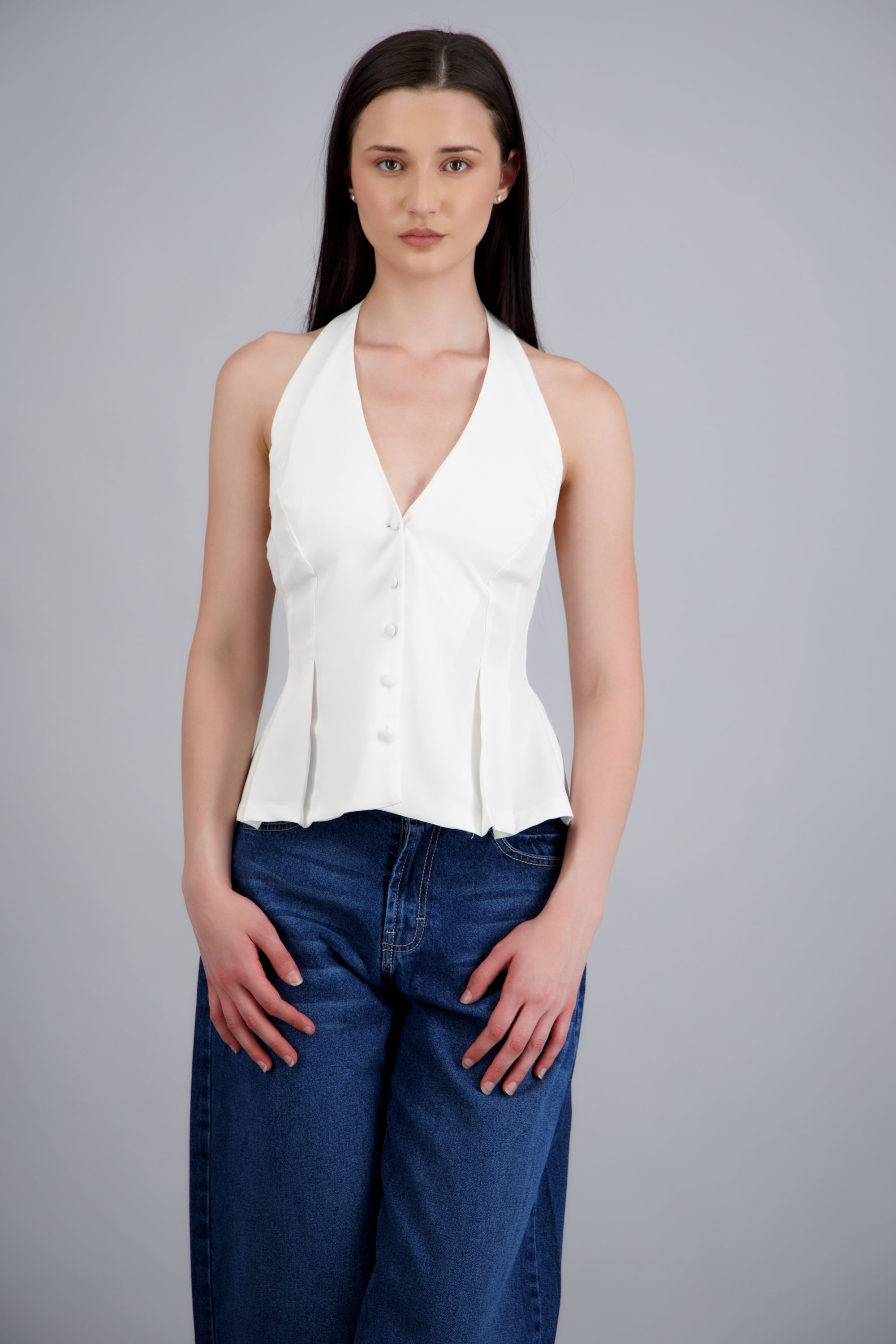 Top halter detalle botones BLANCO