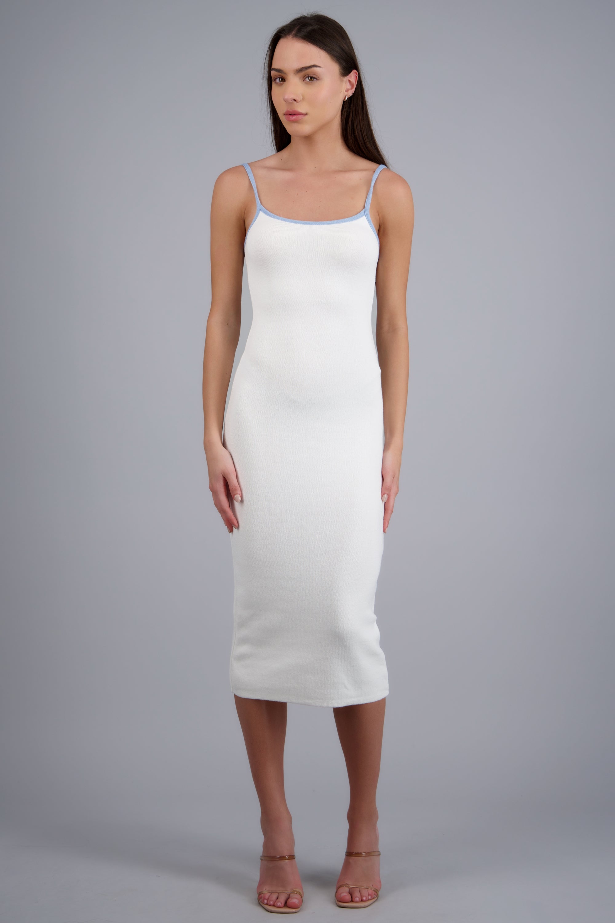 Vestido midi contraste tirantes BLANCO