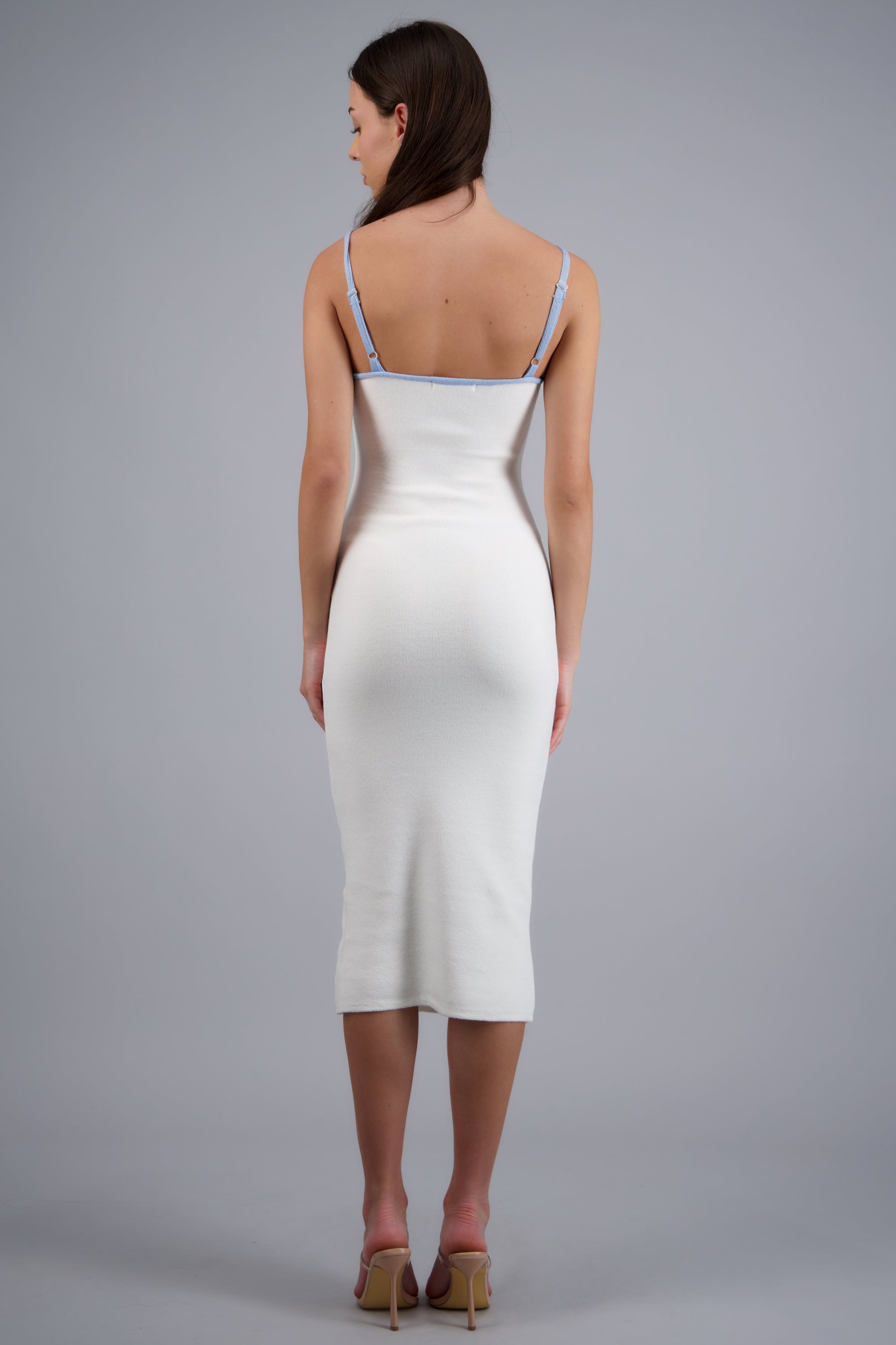 Vestido midi contraste tirantes BLANCO