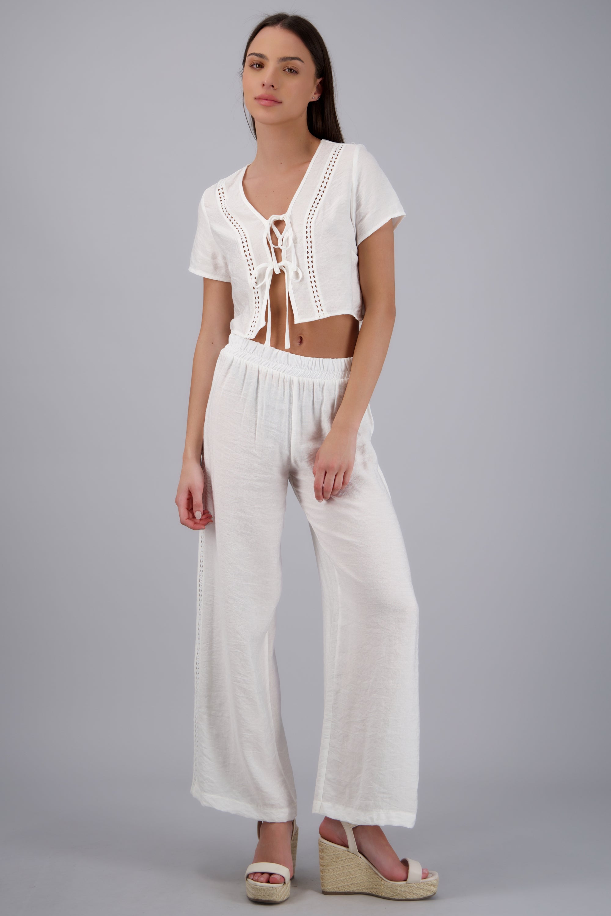 Pantalon detalle bordado BLANCO