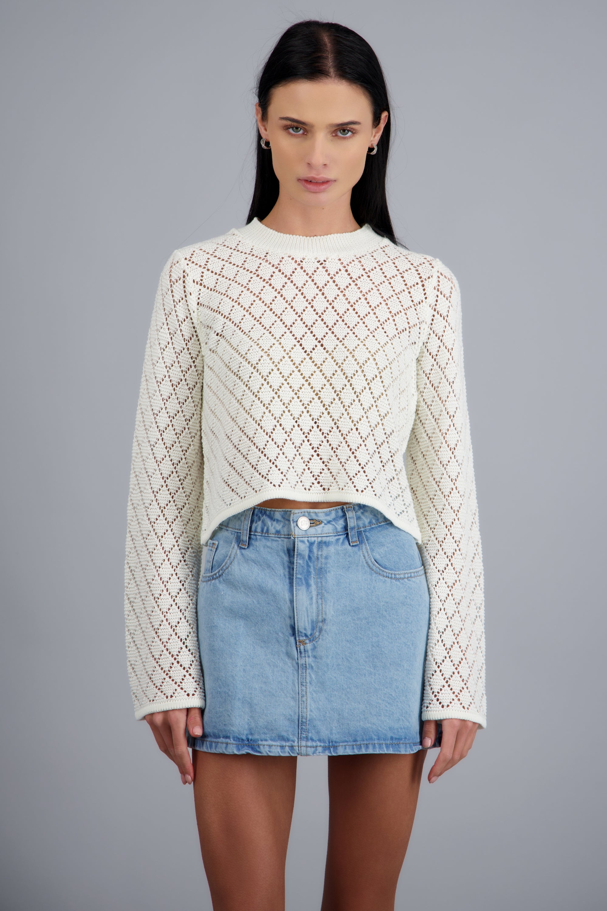 Sueter ligero calado manga amplia CREMA