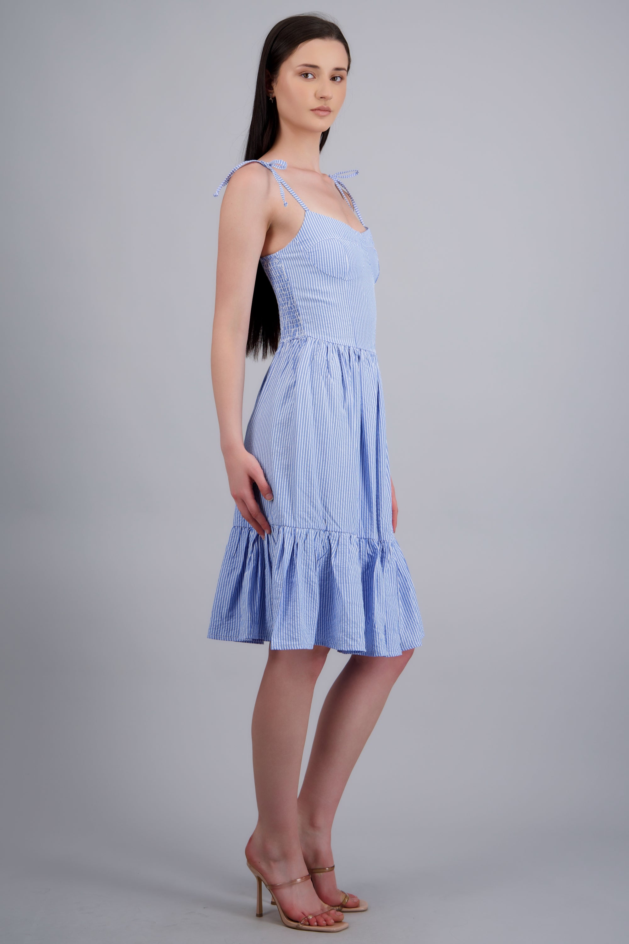 VESTIDO MIDI TIRANTES DET OLANES AZUL COMBO