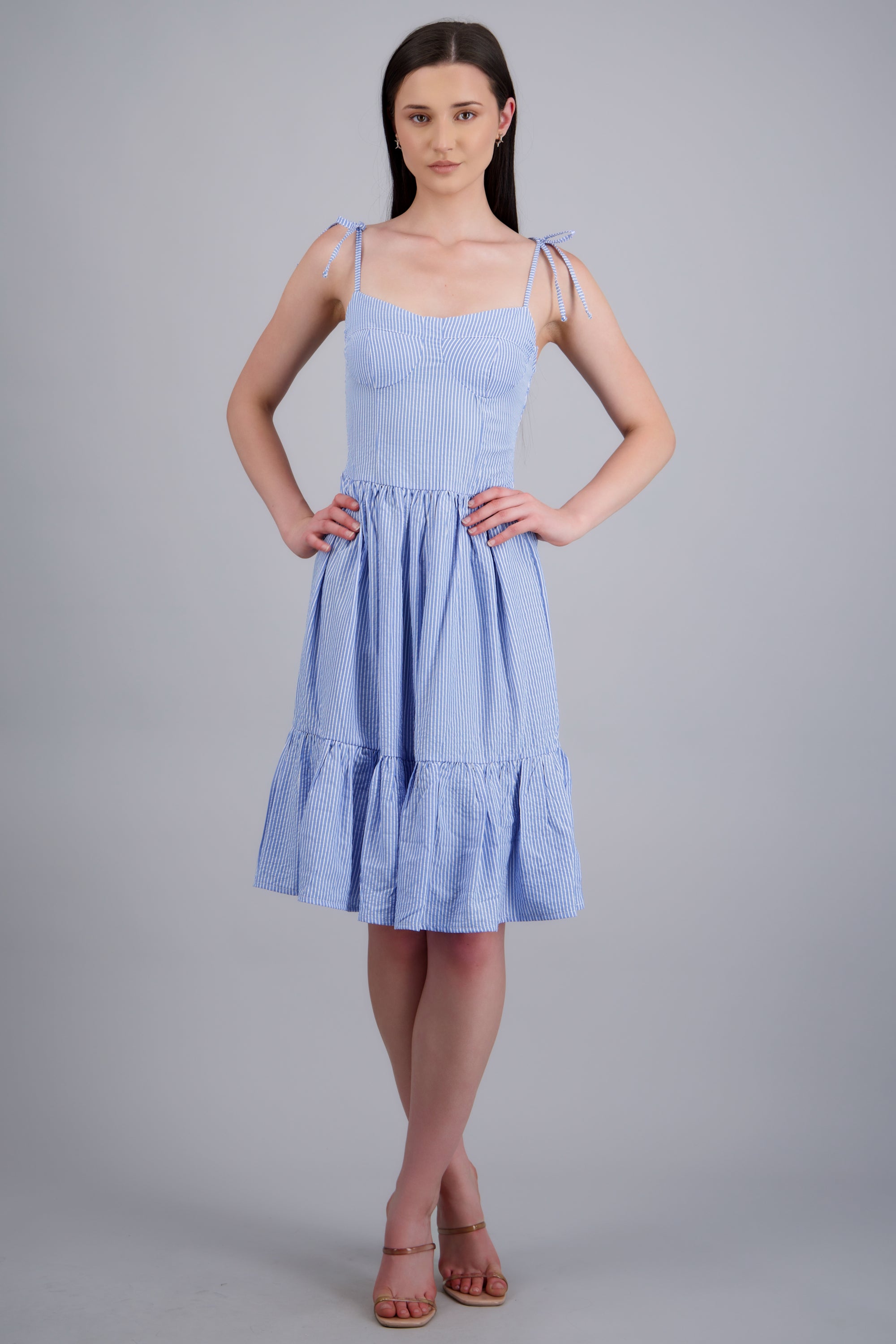 VESTIDO MIDI TIRANTES DET OLANES AZUL COMBO