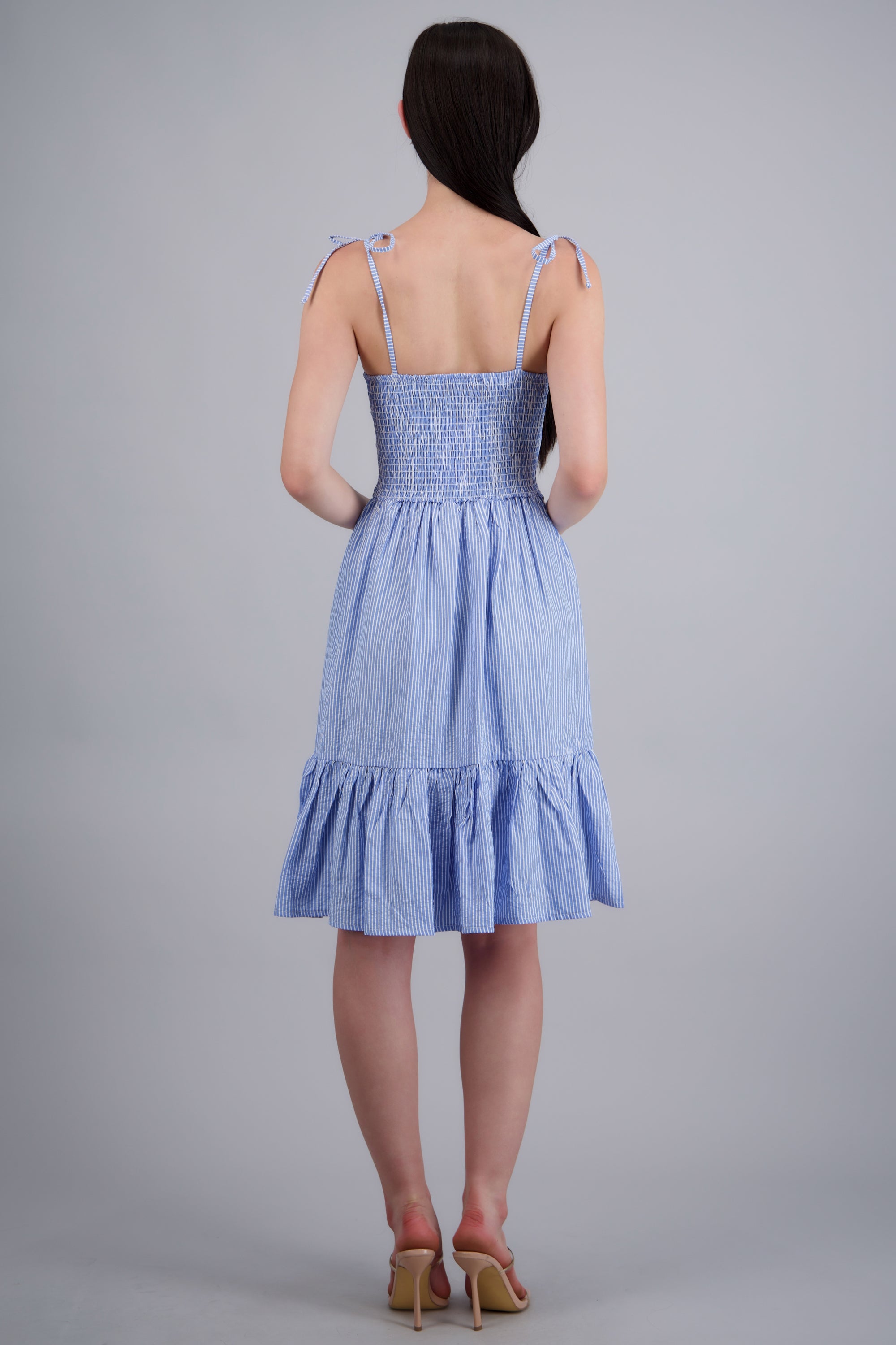VESTIDO MIDI TIRANTES DET OLANES AZUL COMBO