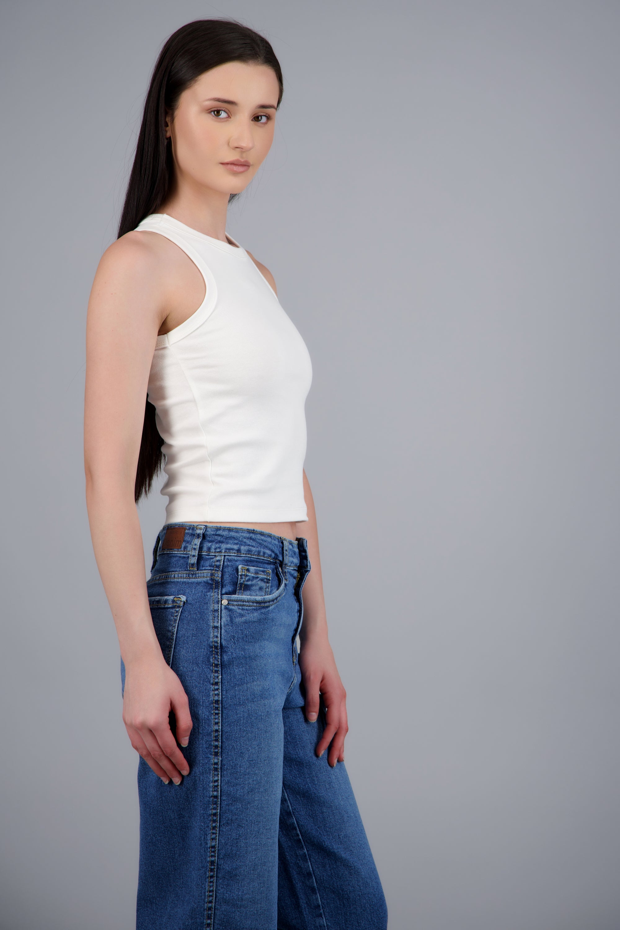 Tank top crop cuello redondo BLANCO