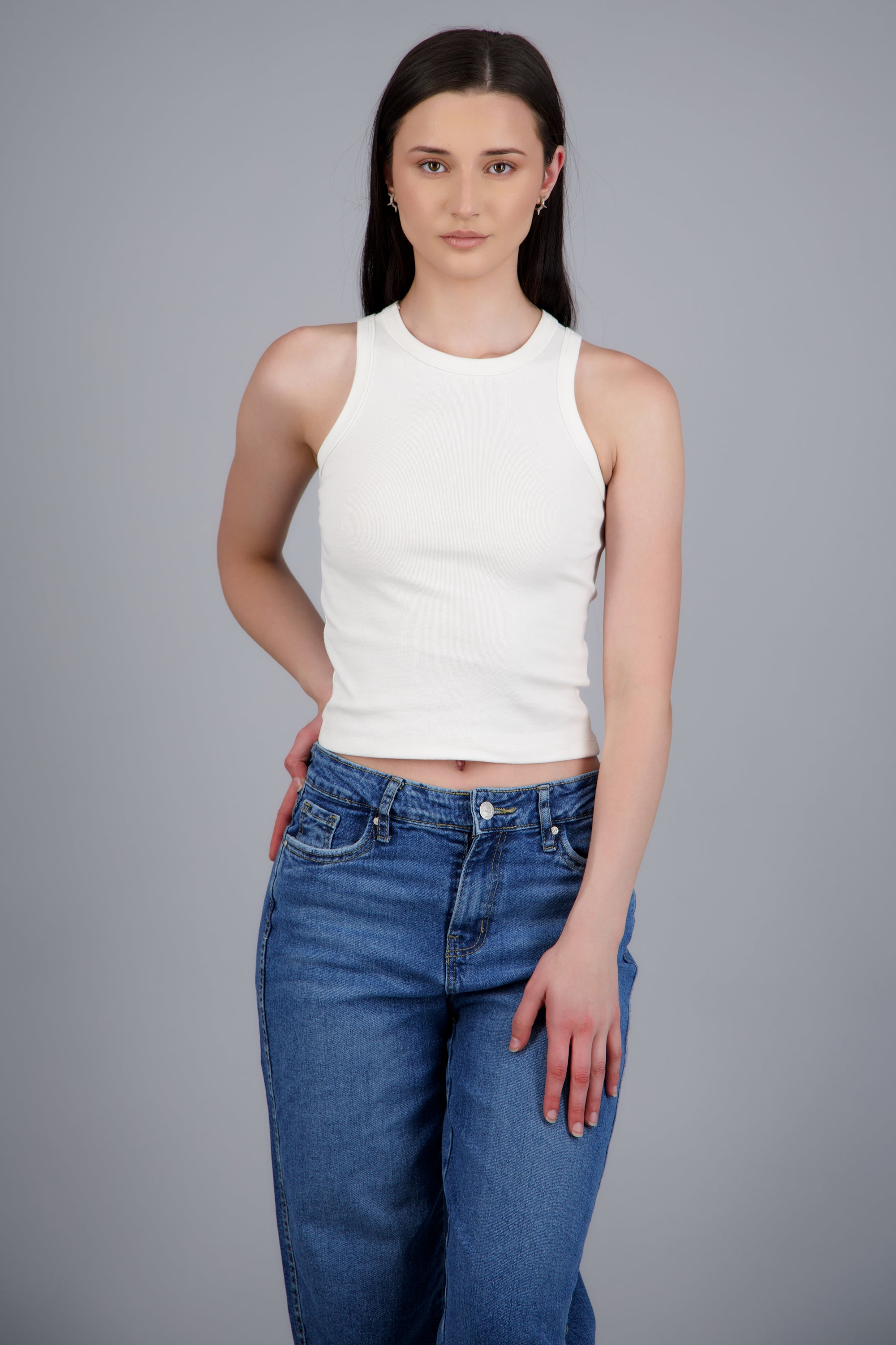 Tank top crop cuello redondo BLANCO