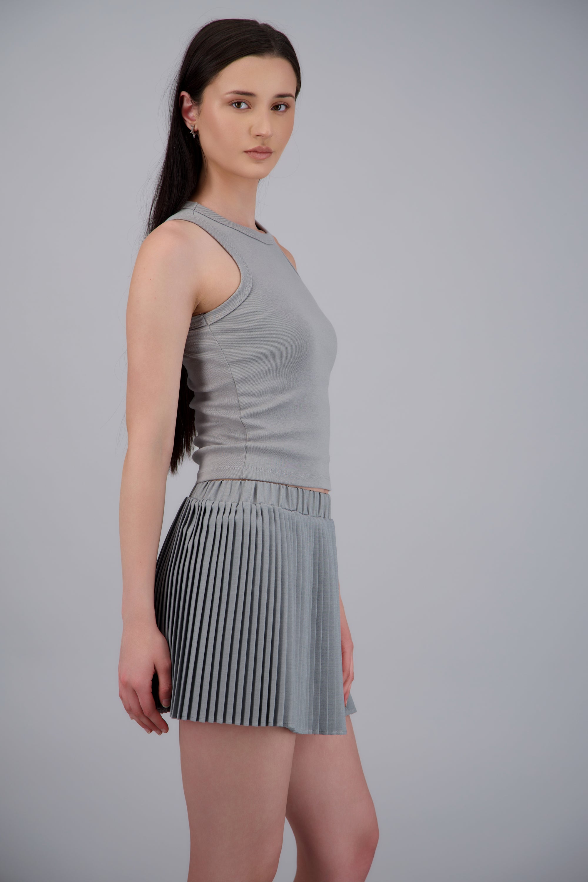 Tank top crop cuello redondo GRIS JASPE