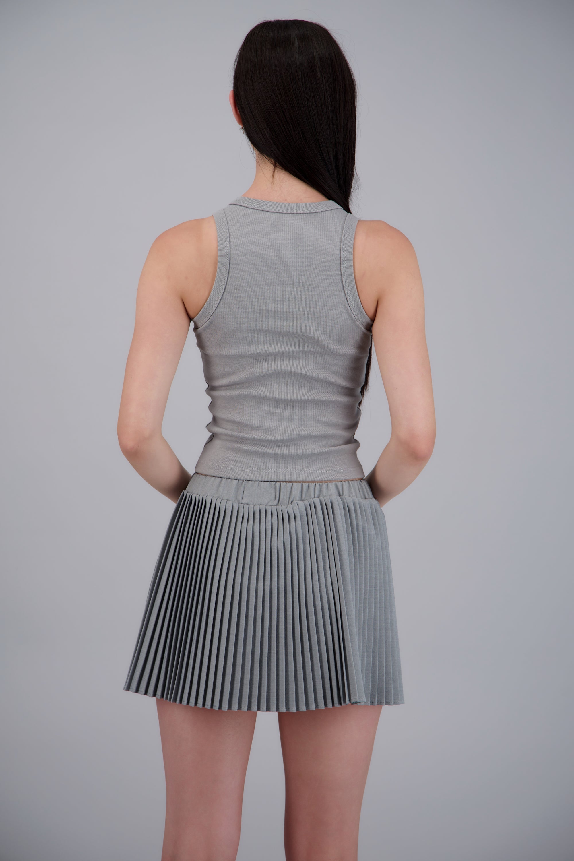 Tank top crop cuello redondo GRIS JASPE