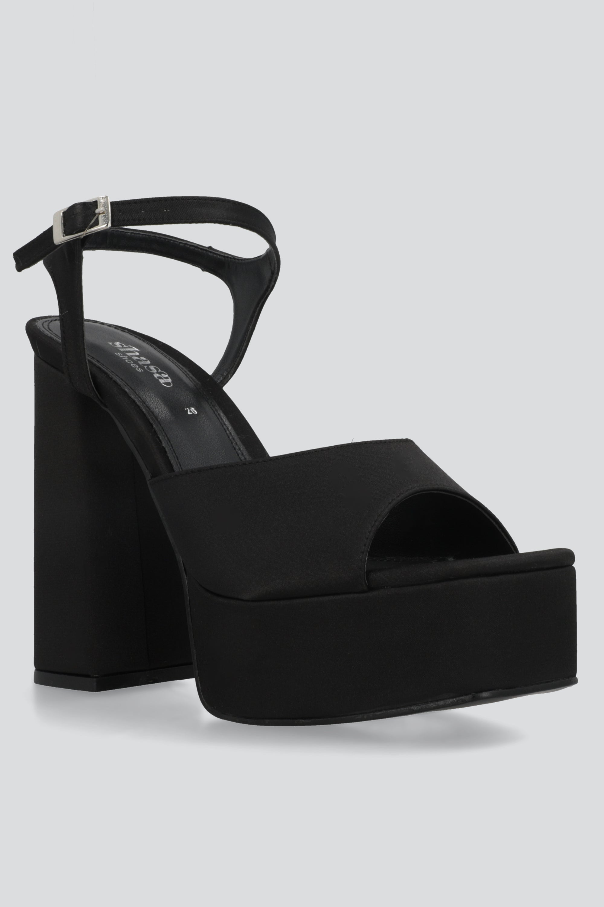 Tacon peep toe plataforma satin NEGRO