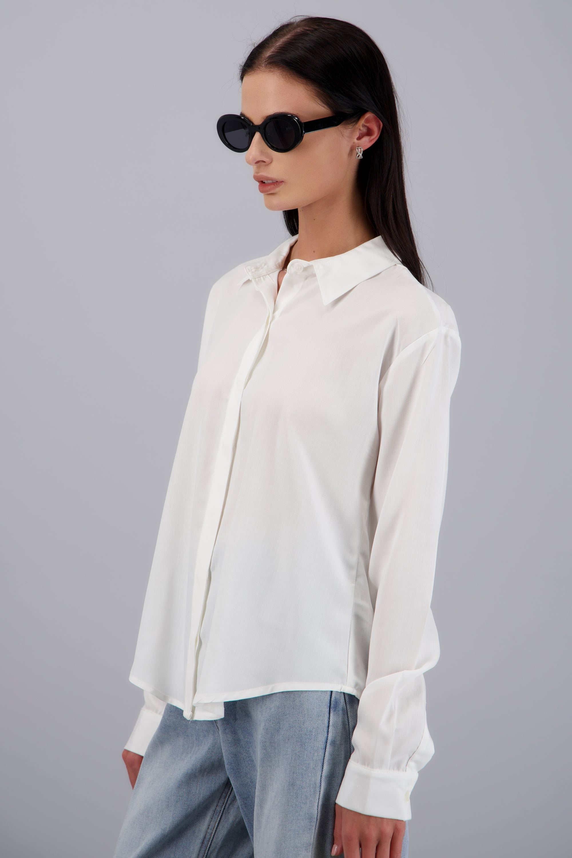 Camisa manga larga detalle aletilla BLANCO