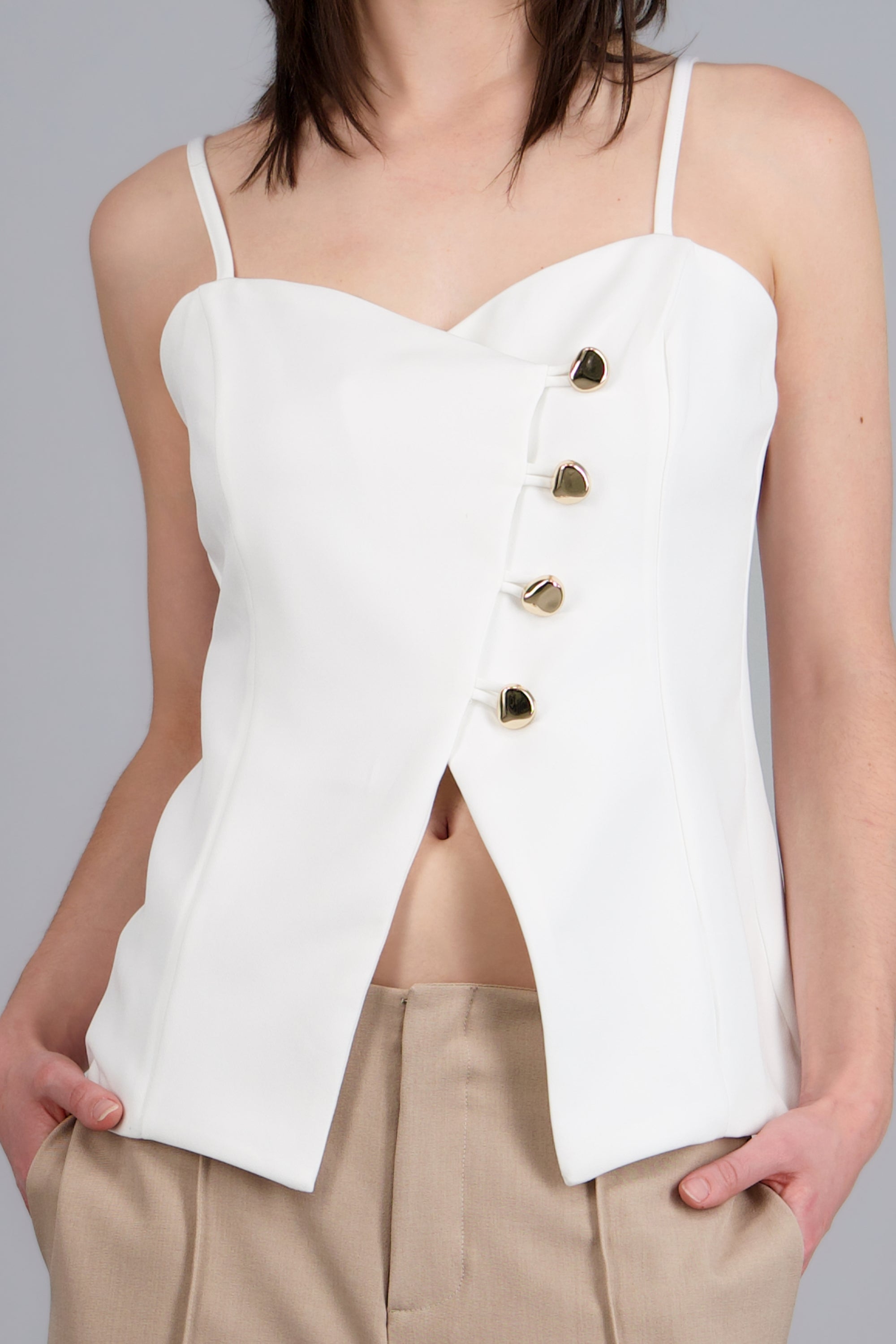 Pantalon liso detalle costura BEIGE